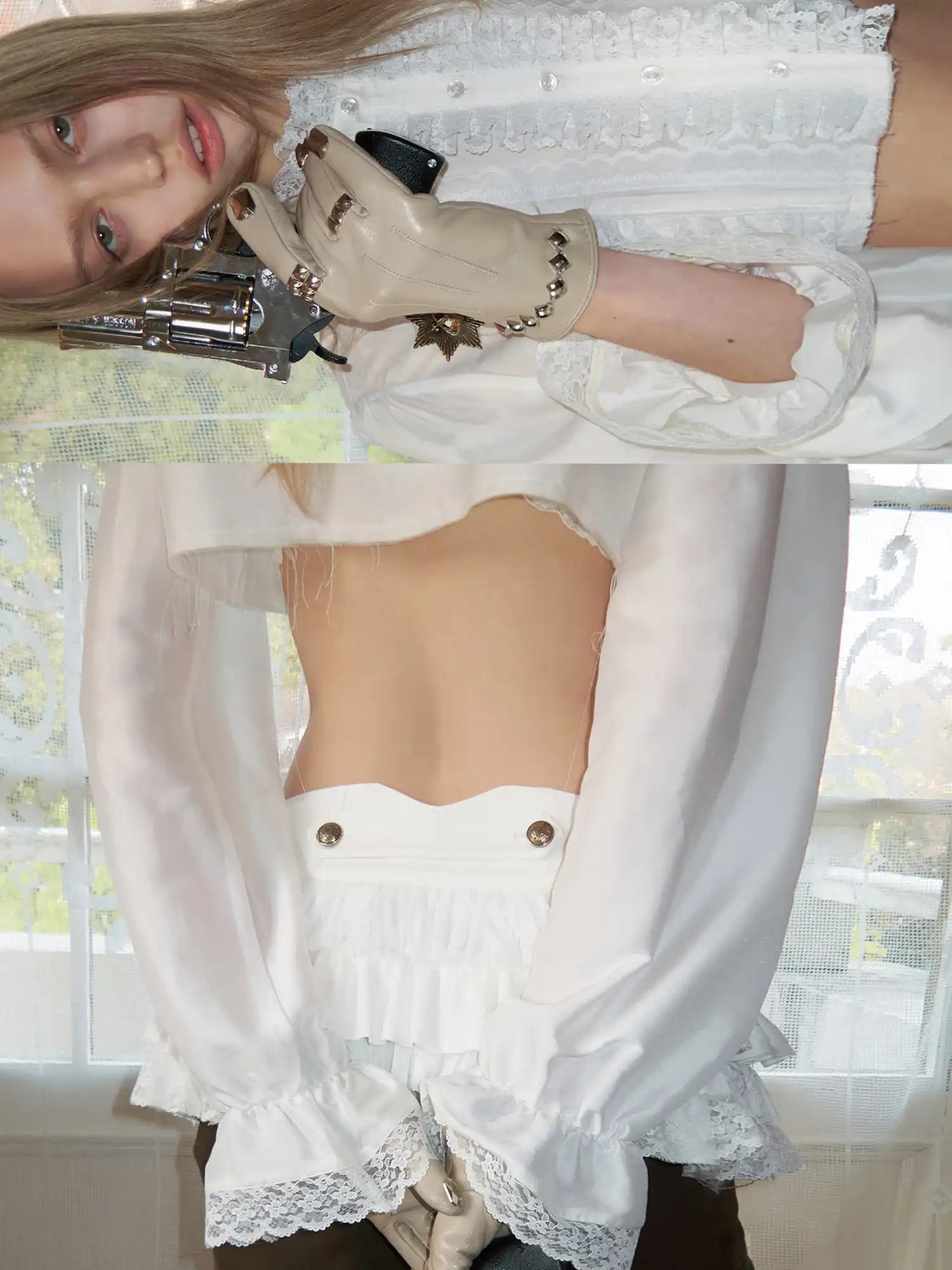 1Jinn Studio Ultra Crop Lace Ruffle Coquette Aesthetic Blouse | Canton Collective