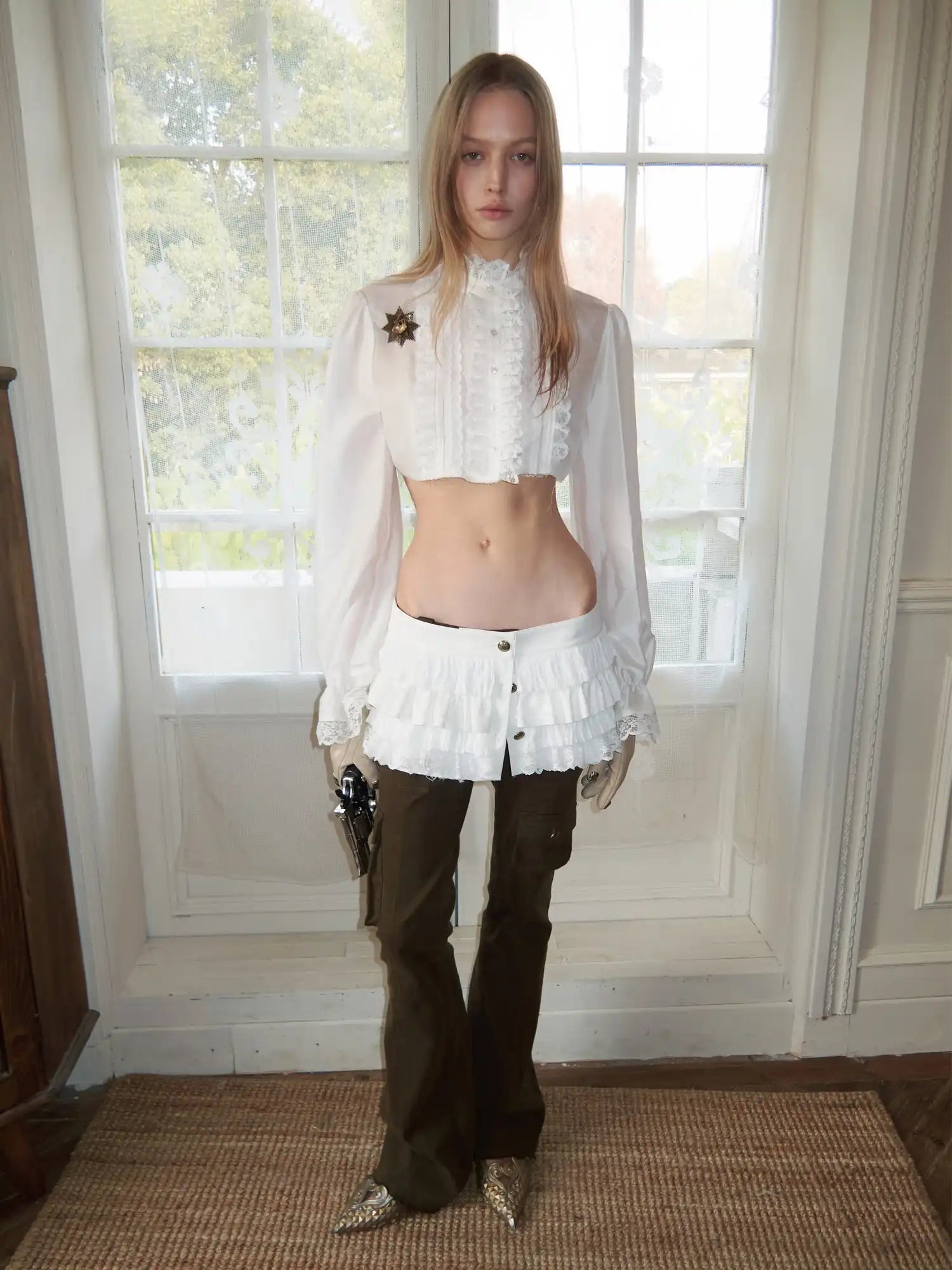 1Jinn Studio Ultra Crop Lace Ruffle Coquette Aesthetic Blouse | Canton Collective