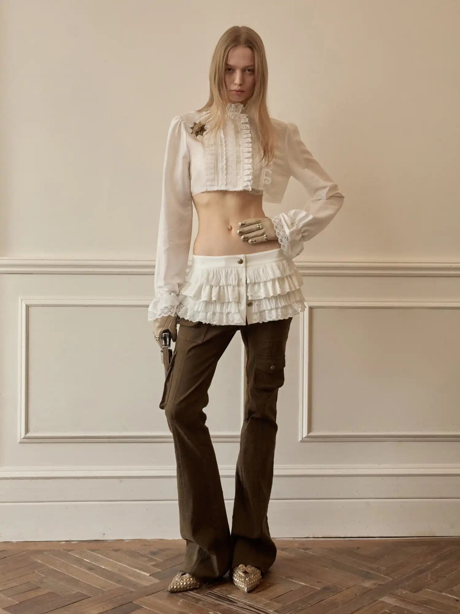 1Jinn Studio Ultra Crop Lace Ruffle Coquette Aesthetic Blouse | Canton Collective