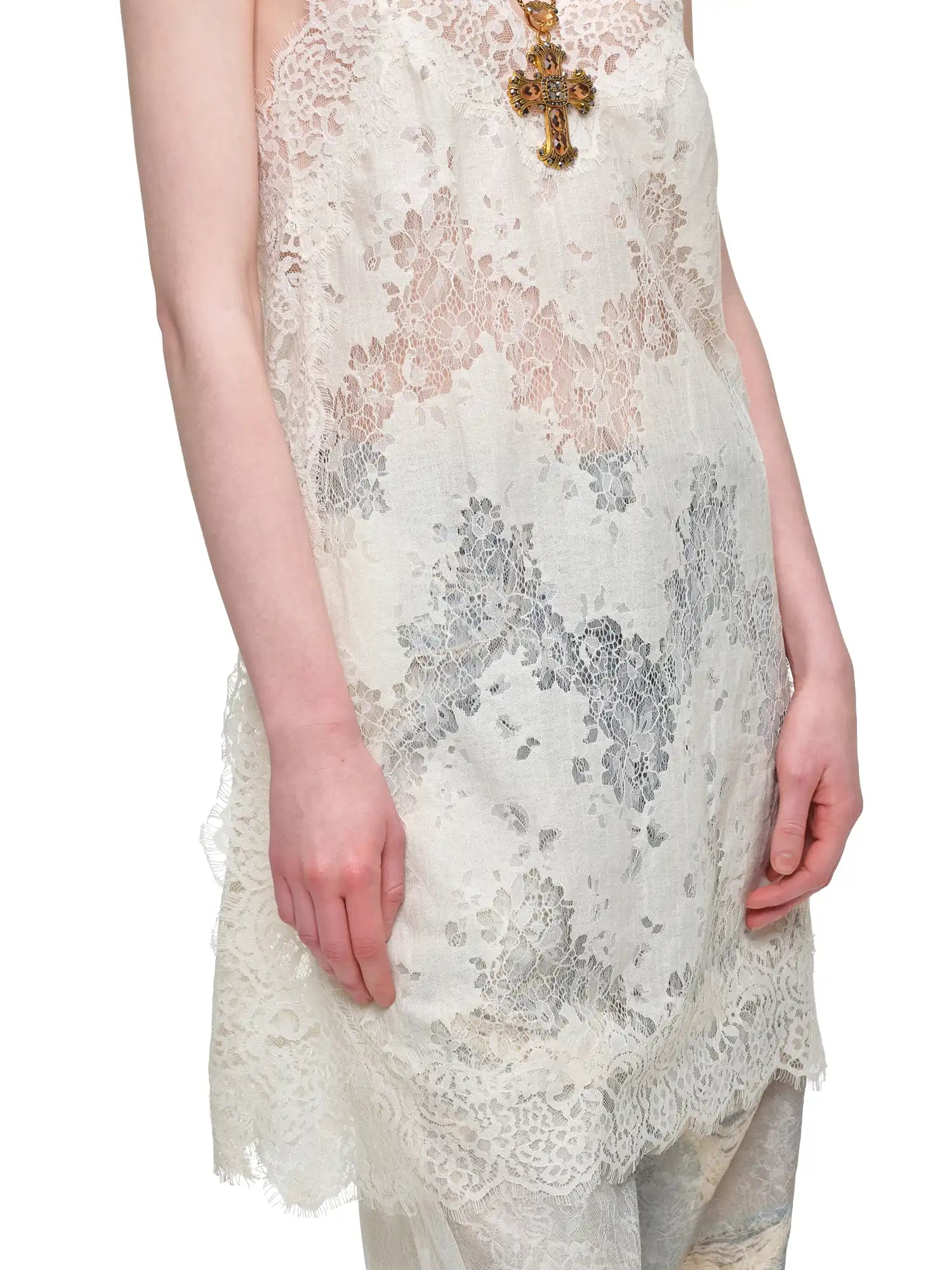 1Jinn Studio V Neck Sheer Lace Slip Mini Dress | Canton Collective