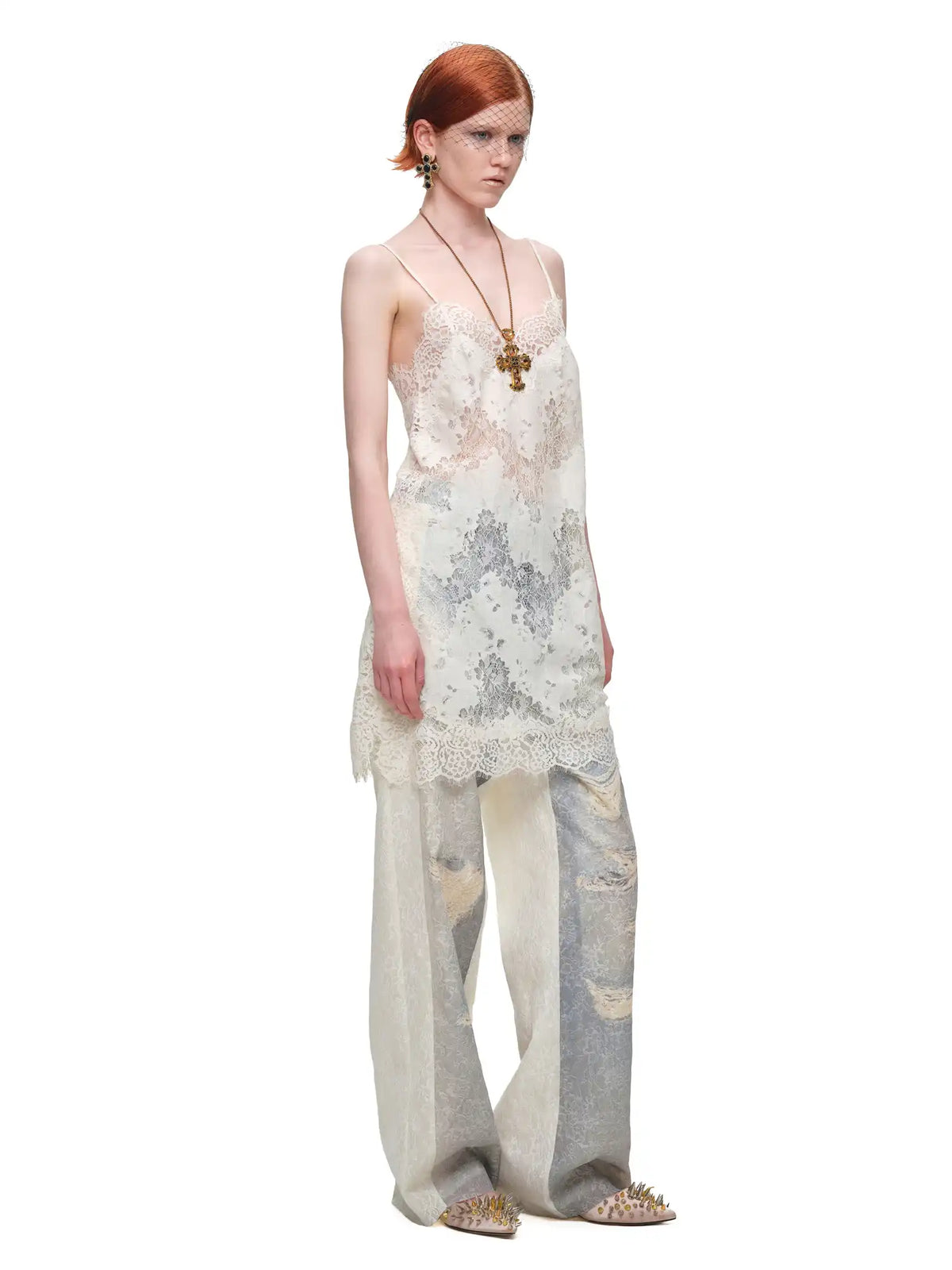 1Jinn Studio V Neck Sheer Lace Slip Mini Dress | Canton Collective