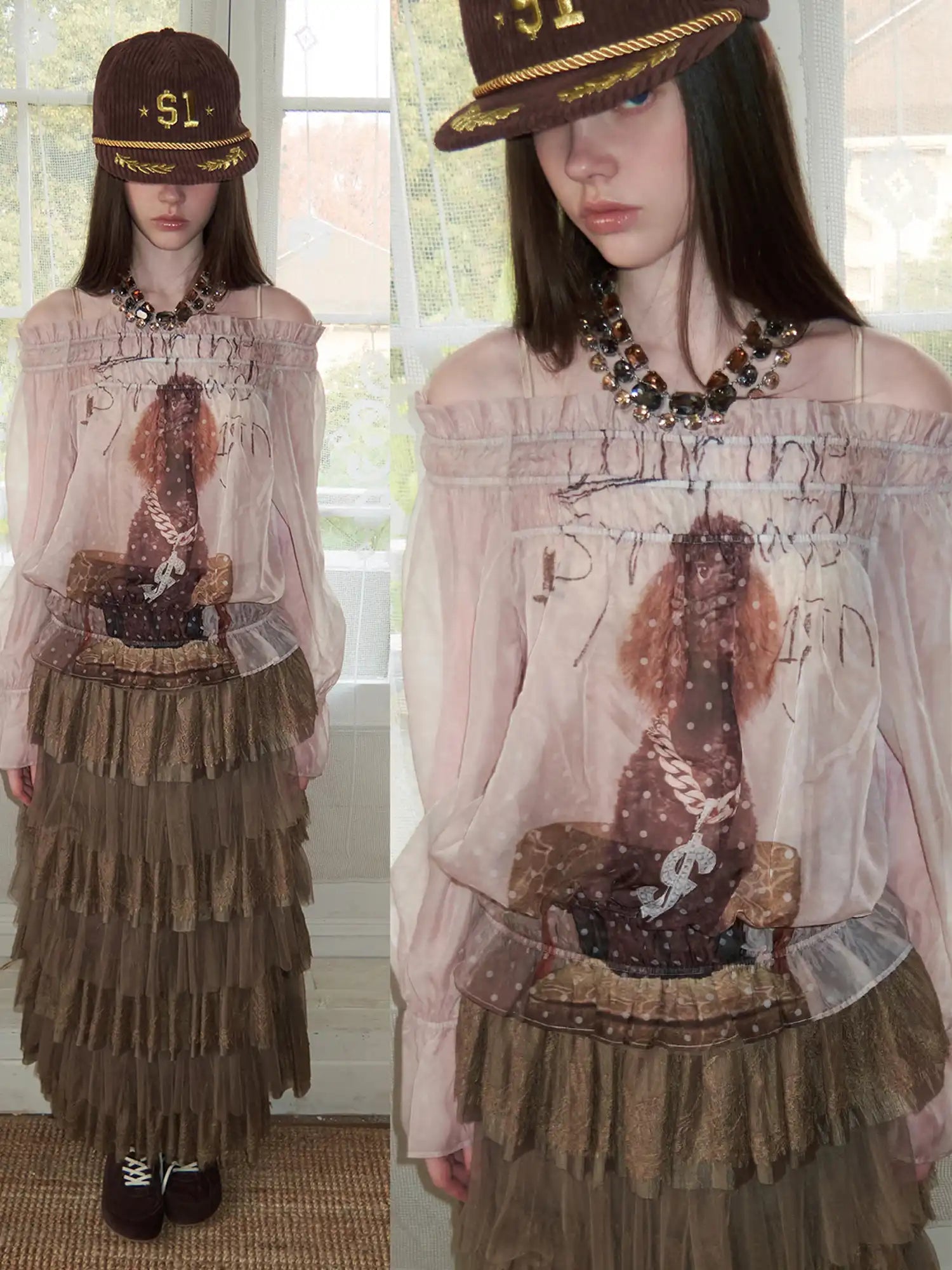 1Jinn Studio Victorian Court Puppy Love Tulle Mesh Blouse | Canton Collective