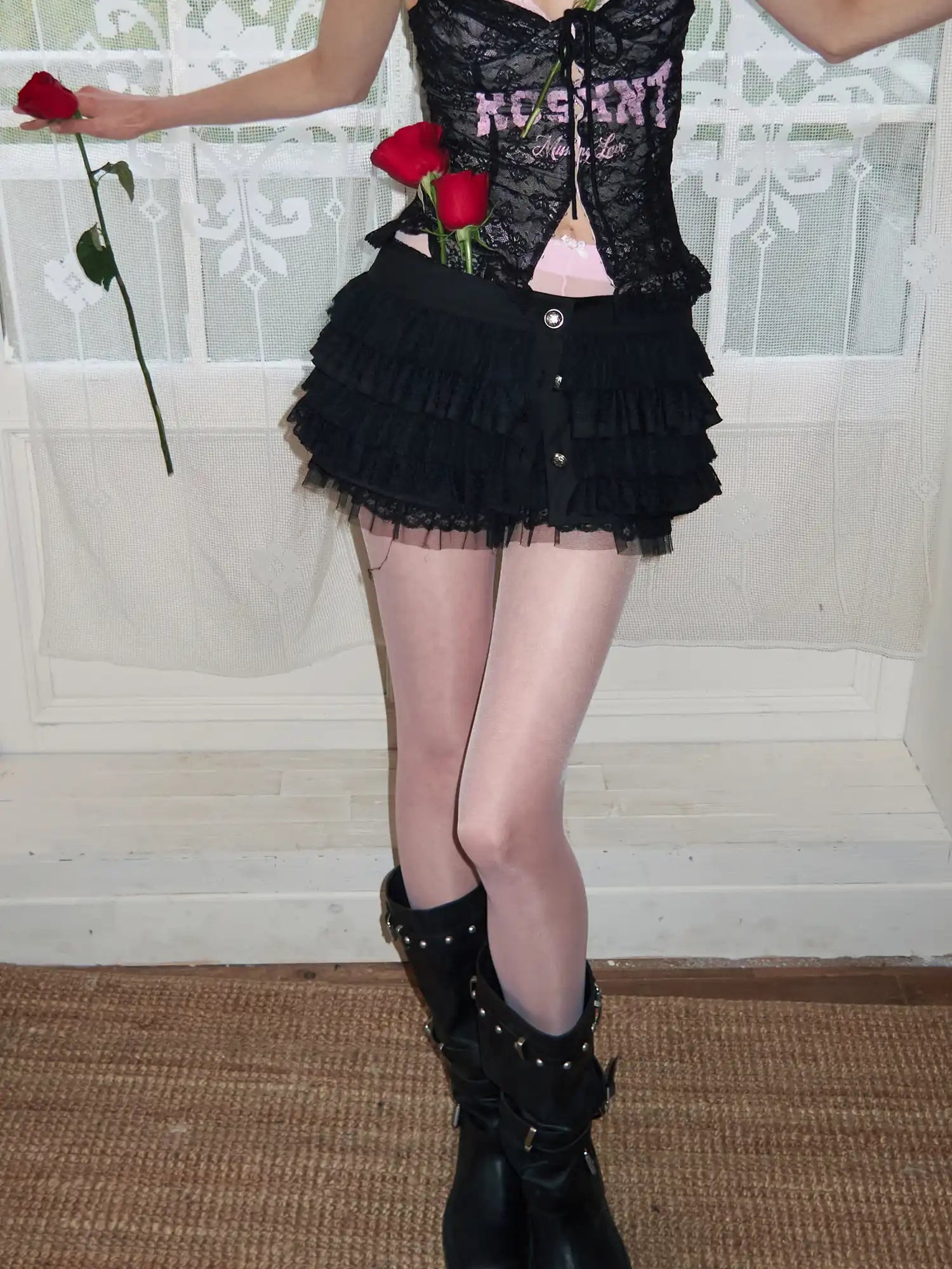 1Jinn Studio Victorian Lace Trim Layer Ultra Short Skirt | Canton Collective