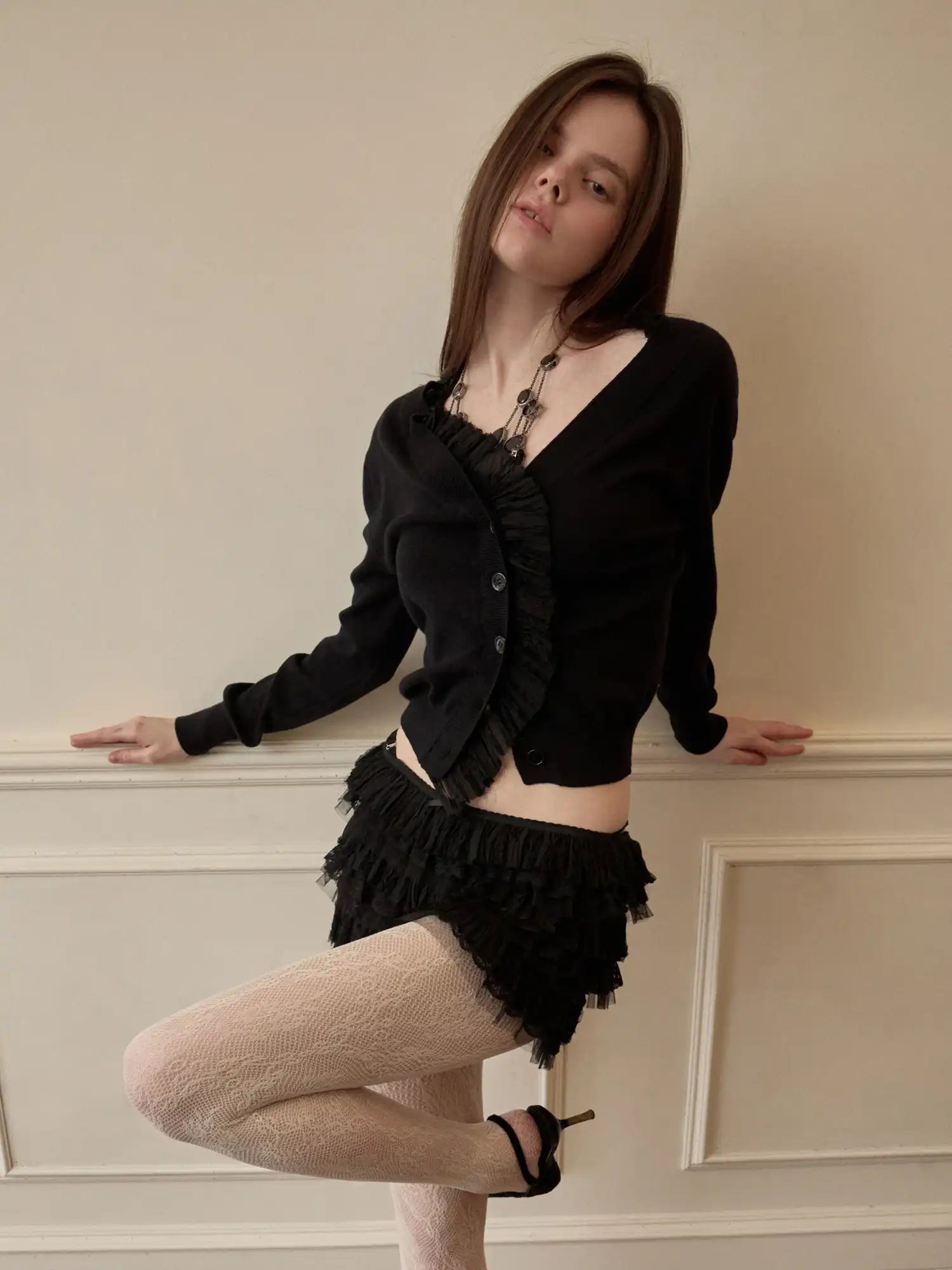 1Jinn Studio Victorian Y2K Aristocrat Cropped Ruffle Cardigan | Canton Collective