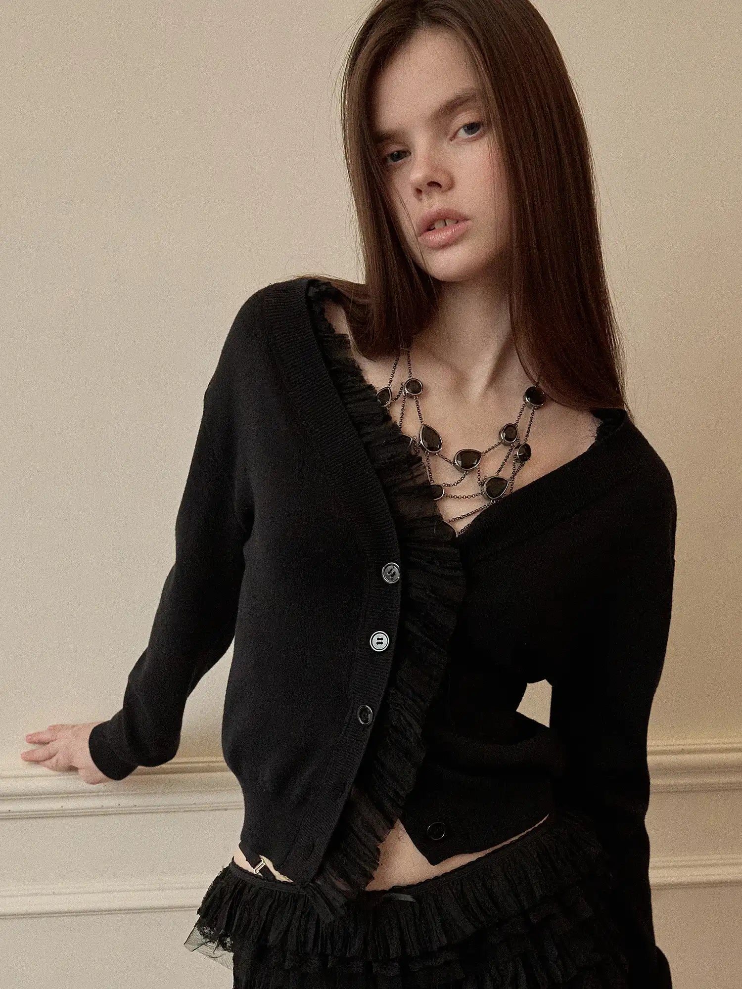 1Jinn Studio Victorian Y2K Aristocrat Cropped Ruffle Cardigan | Canton Collective