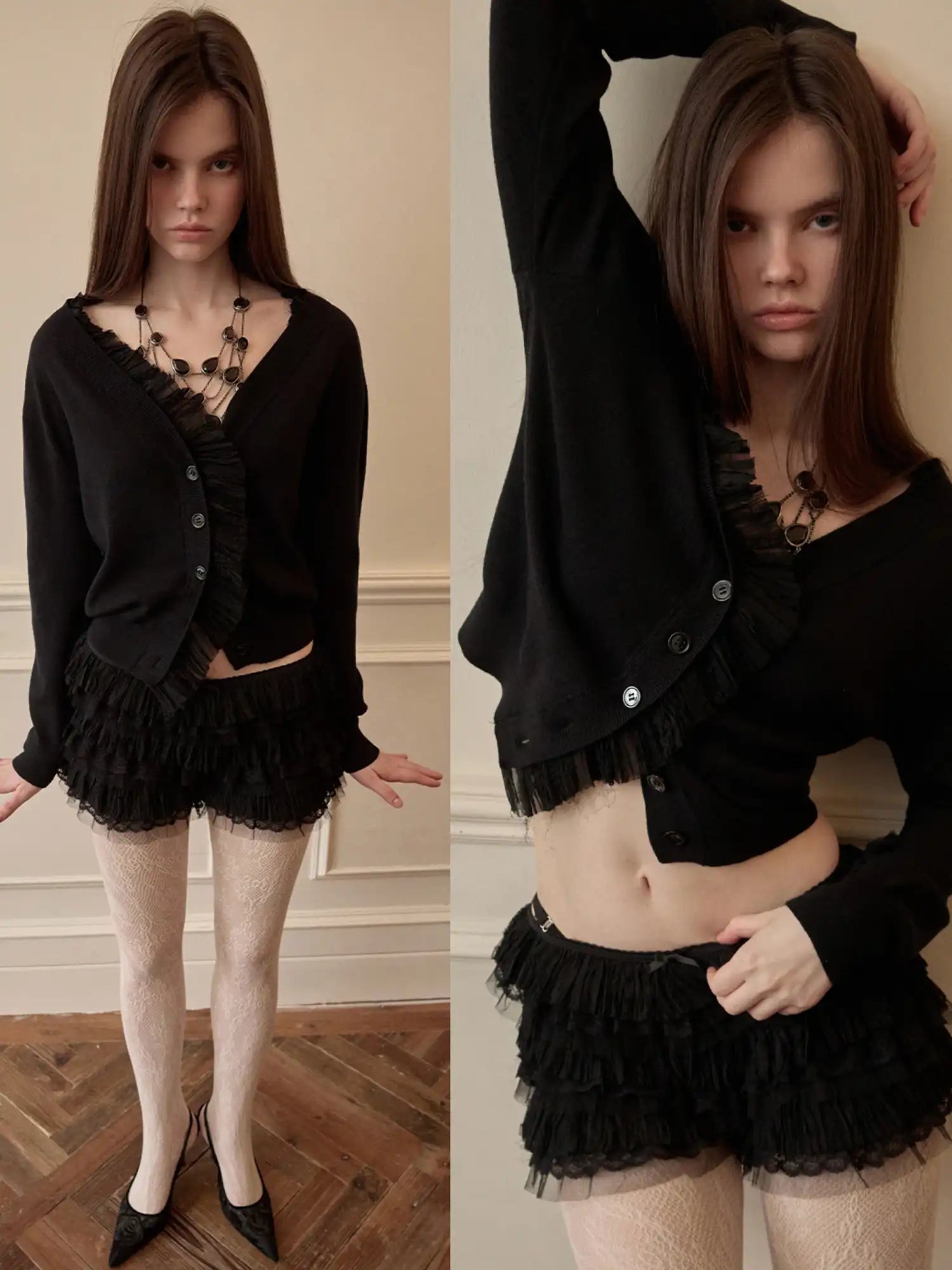 1Jinn Studio Victorian Y2K Aristocrat Cropped Ruffle Cardigan | Canton Collective