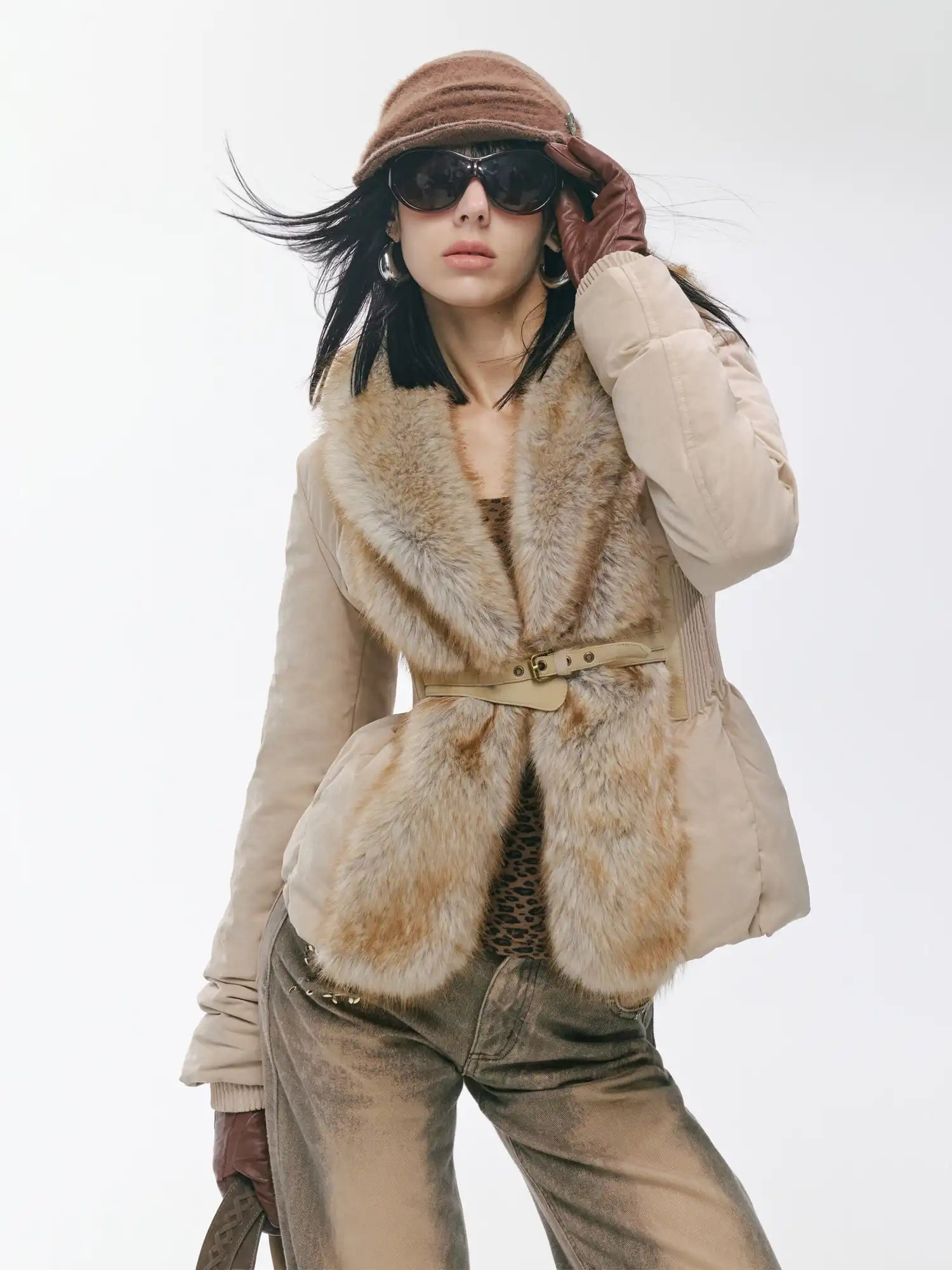 2th Desire Vintage-Style Patchwork Fur Down Jacket | Canton Collective