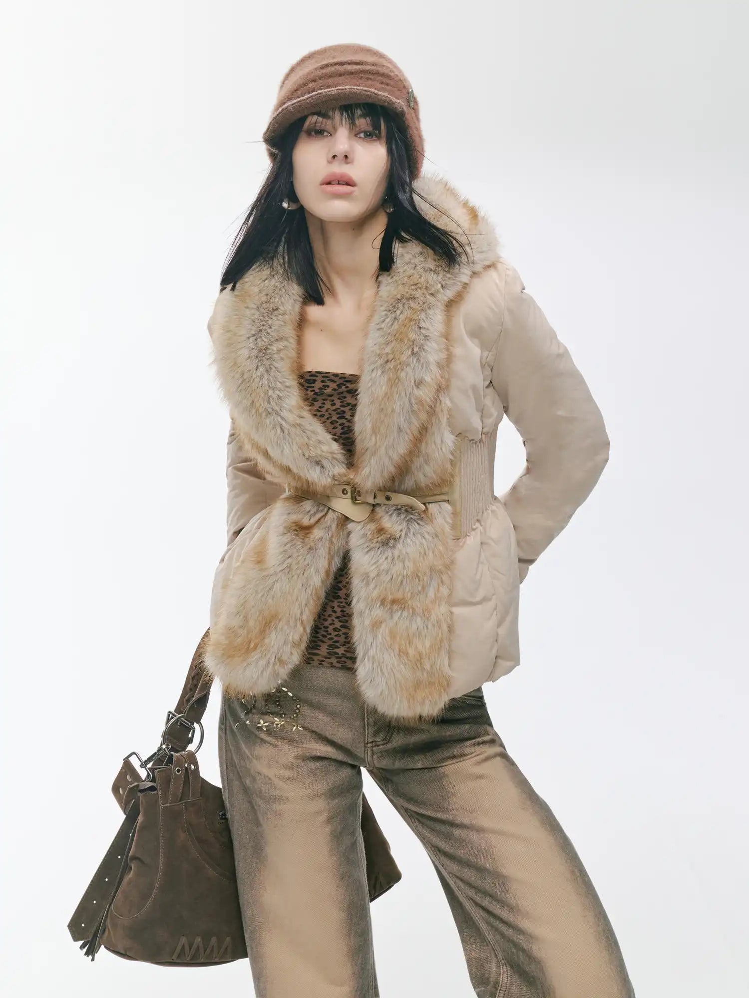2th Desire Vintage-Style Patchwork Fur Down Jacket | Canton Collective