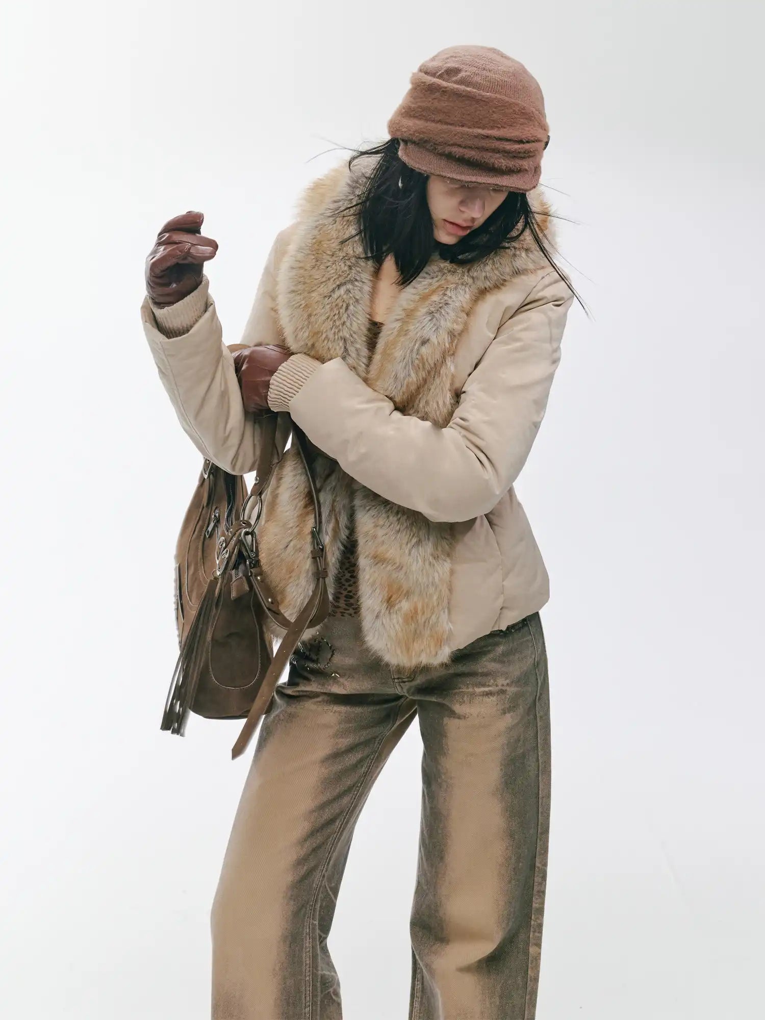 2th Desire Vintage-Style Patchwork Fur Down Jacket | Canton Collective