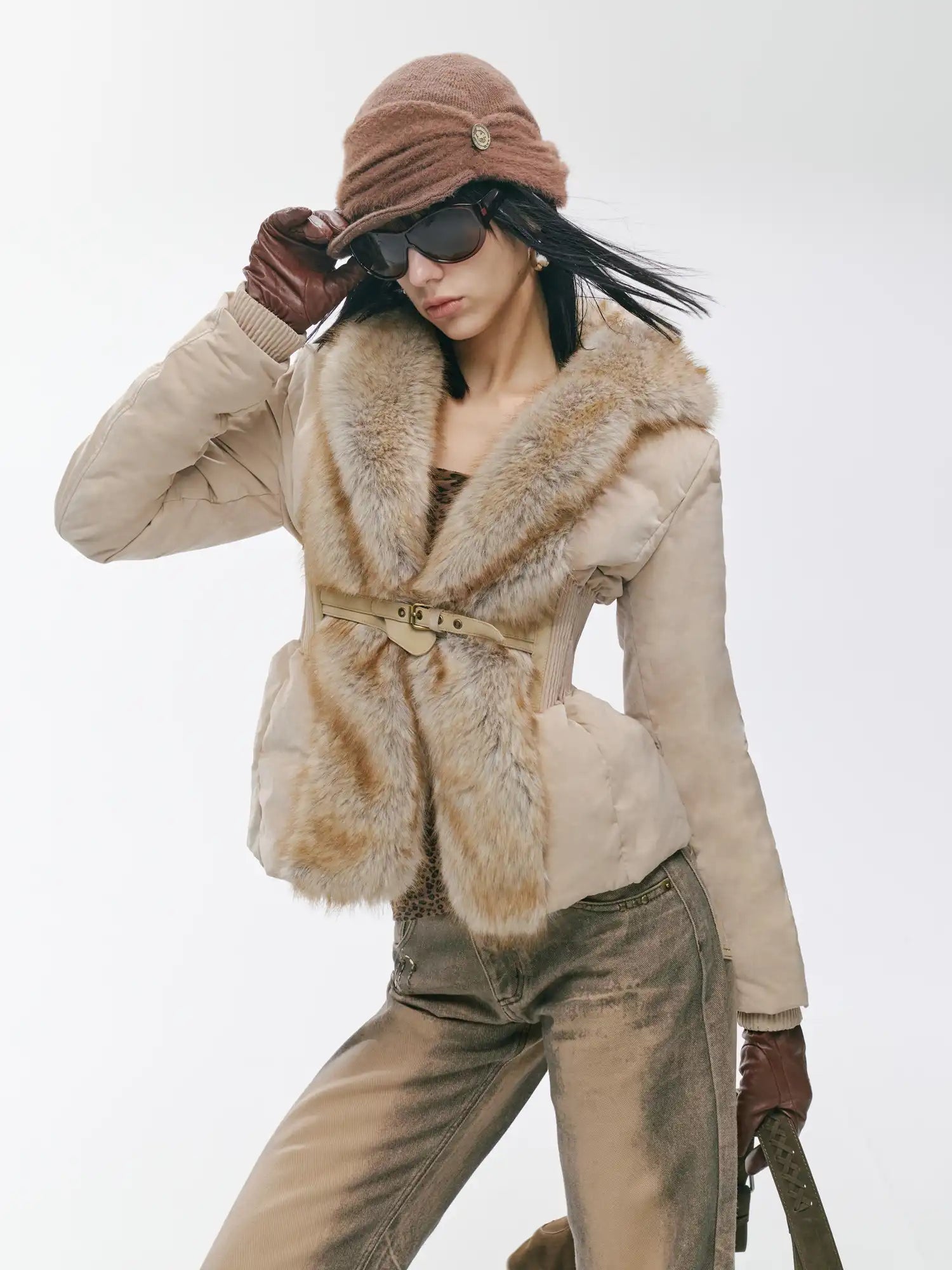 2th Desire Vintage-Style Patchwork Fur Down Jacket | Canton Collective