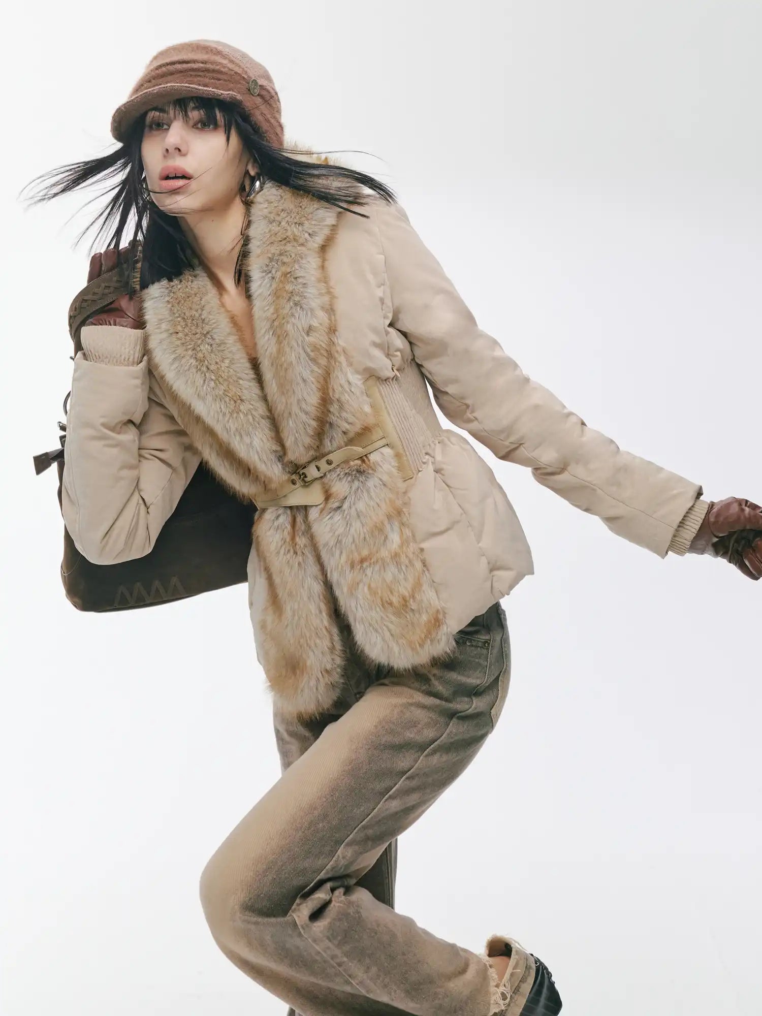 2th Desire Vintage-Style Patchwork Fur Down Jacket | Canton Collective