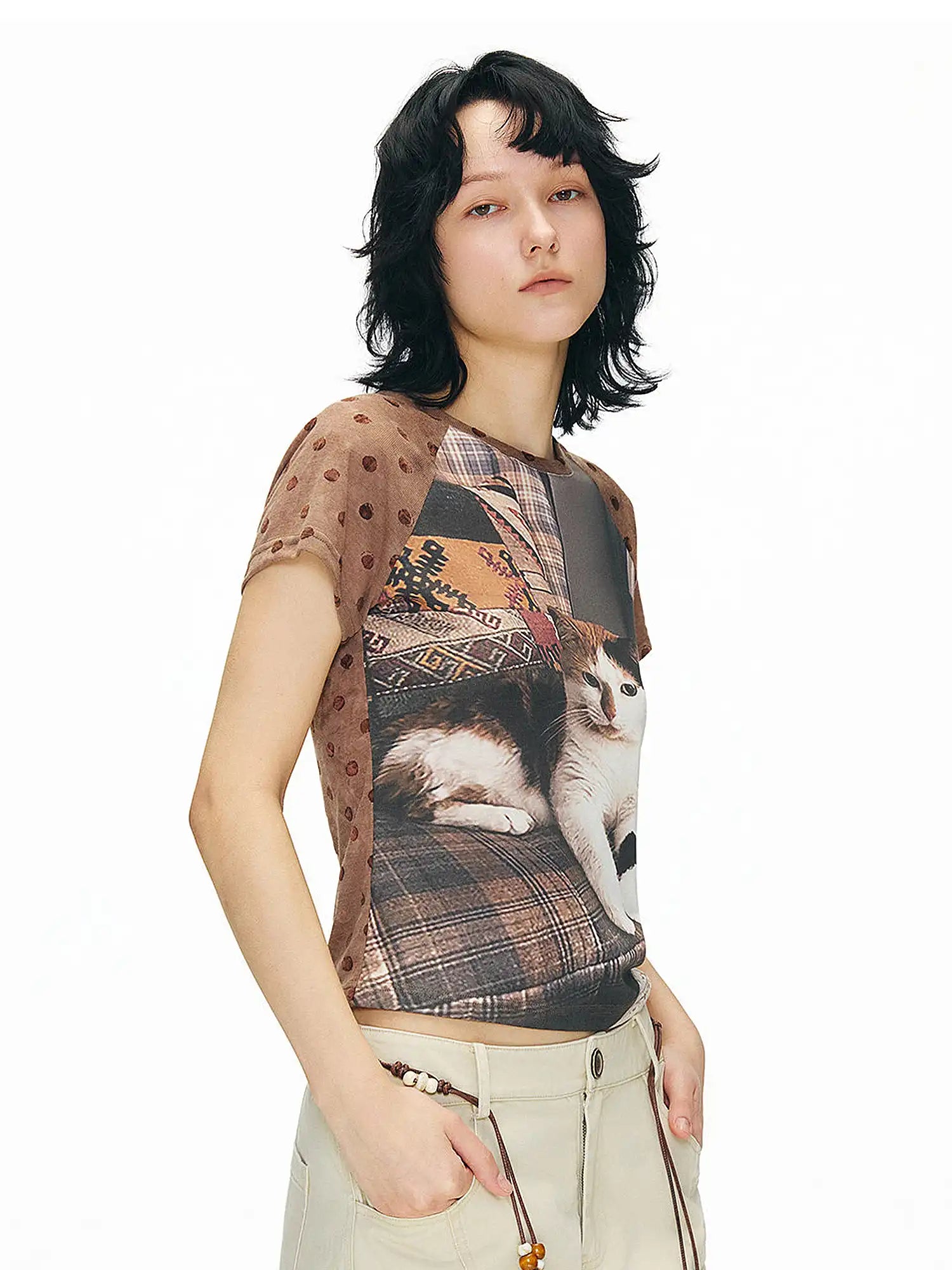 Outtheblue Vintage Velvet Polka Dot Raglan Sleeve Tee | Canton Collective