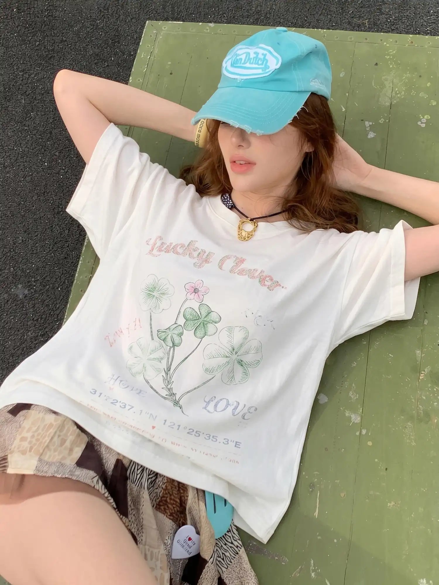 CantonCollective Design Vintage Clover Print Cotton Oversized Tee | Canton Collective