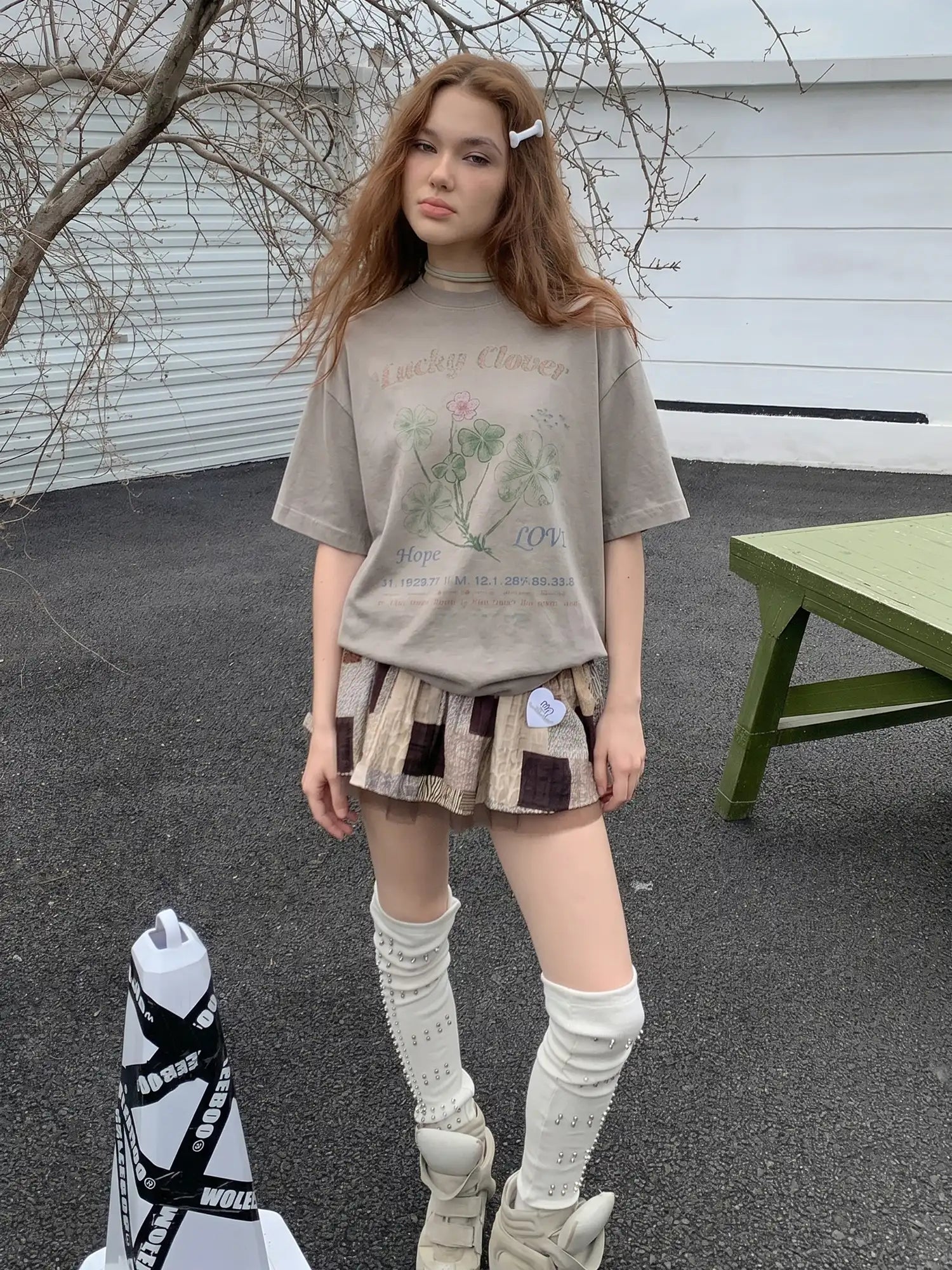 CantonCollective Design Vintage Clover Print Cotton Oversized Tee | Canton Collective