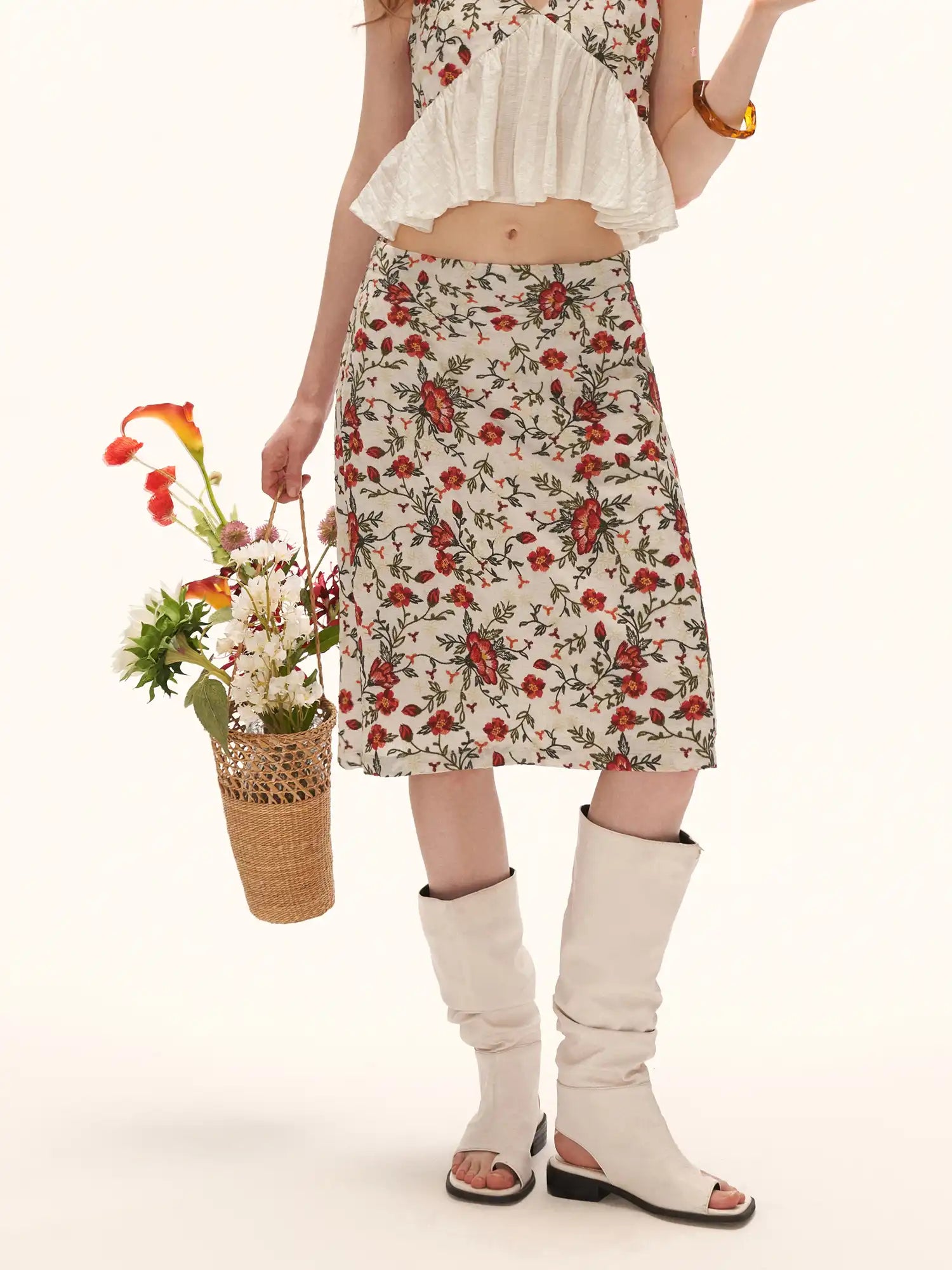 MAMC Vintage Floral Embroidered A-Line Midi Skirt | Canton Collective