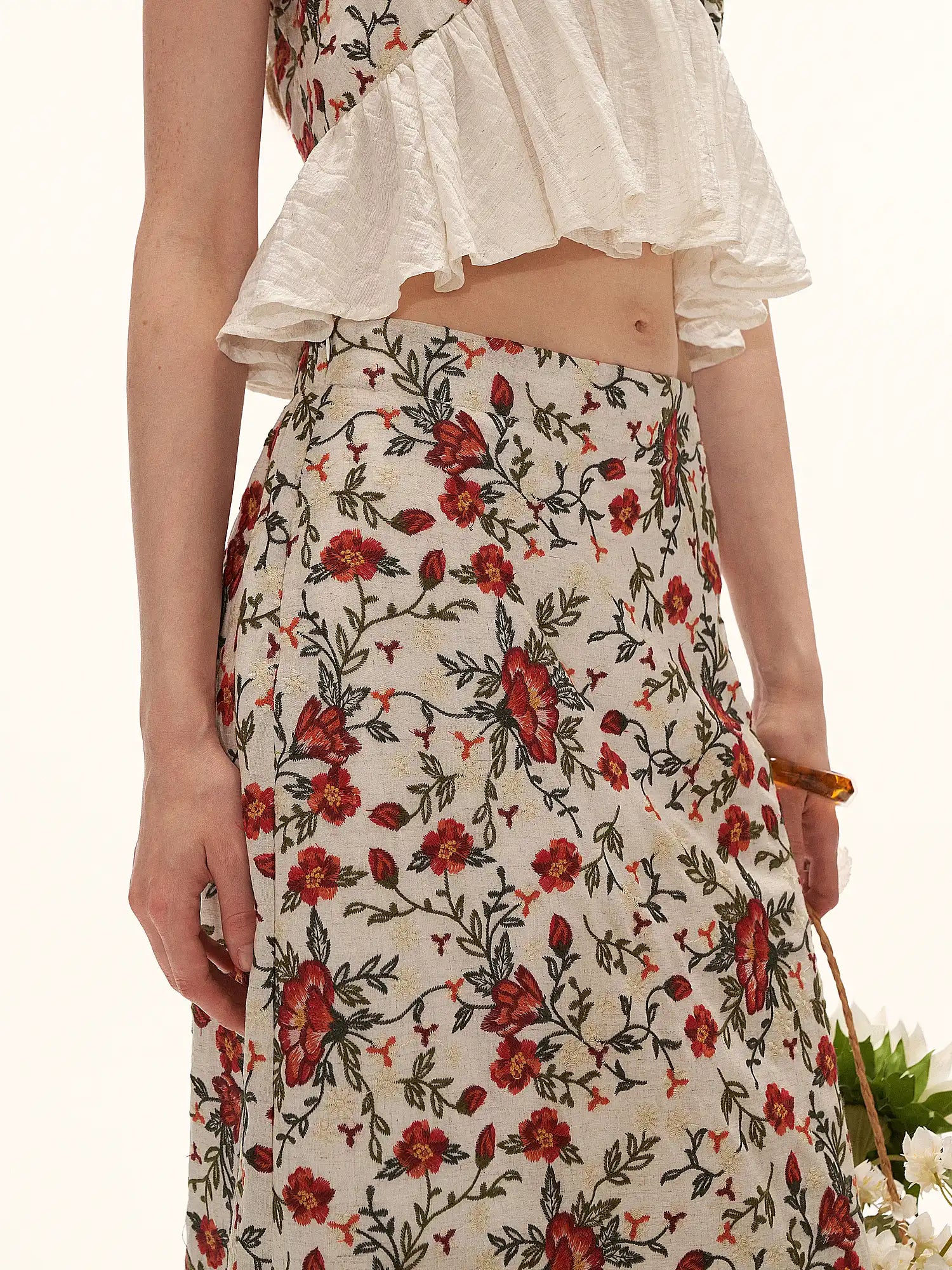 MAMC Vintage Floral Embroidered A-Line Midi Skirt | Canton Collective