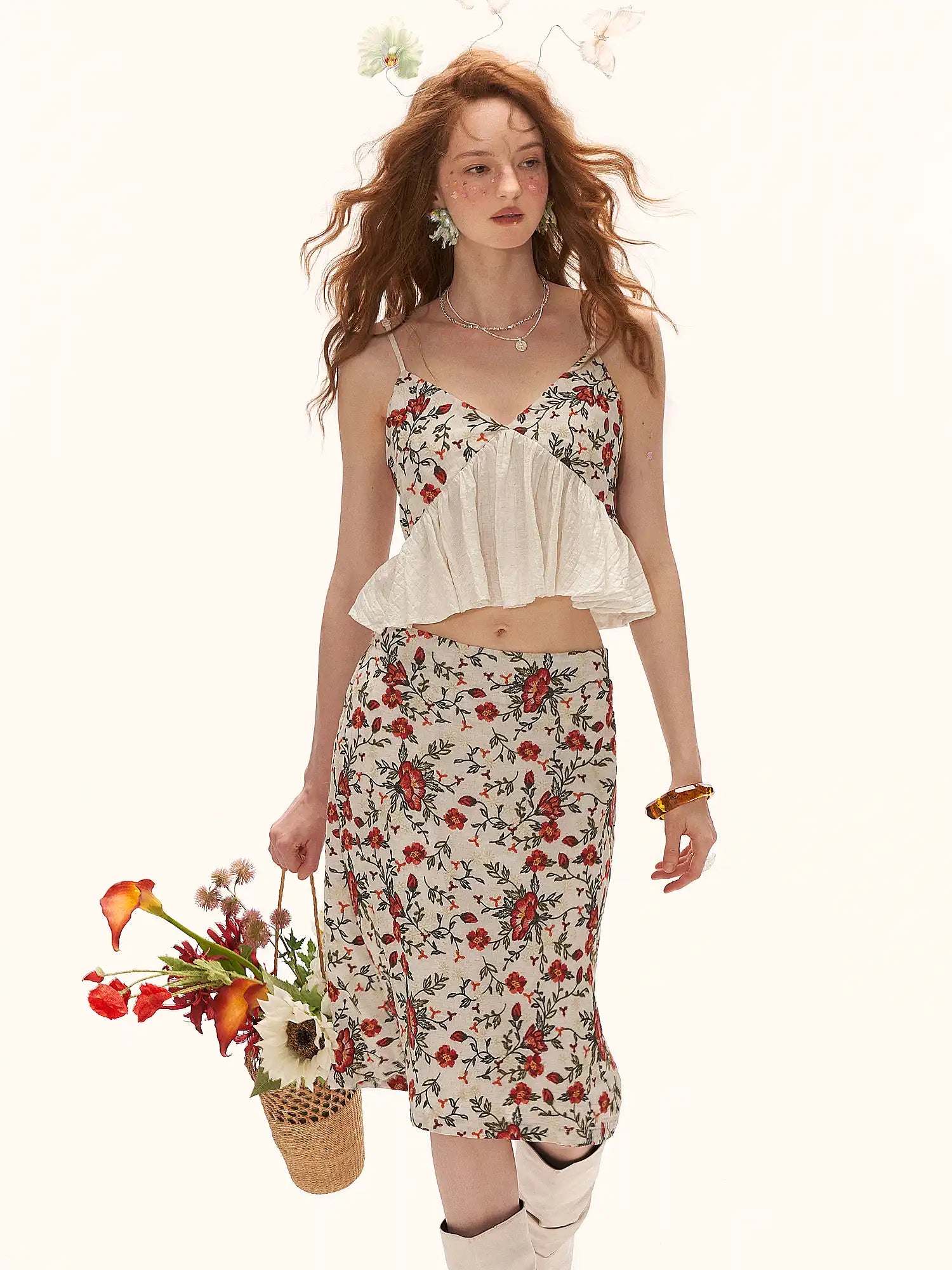 MAMC Vintage Floral Embroidered A-Line Midi Skirt | Canton Collective