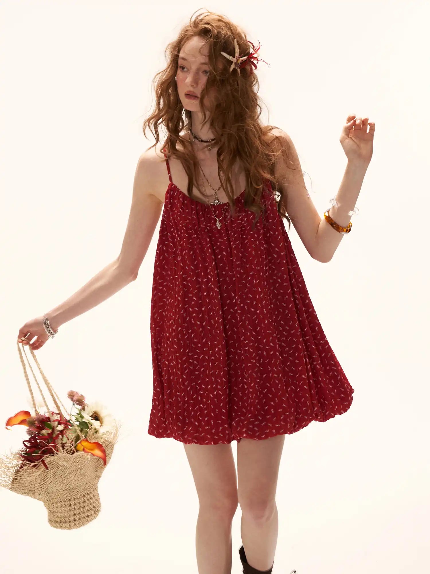MAMC Vintage Floral Red Bubble Hem Mini Dress | Canton Collective