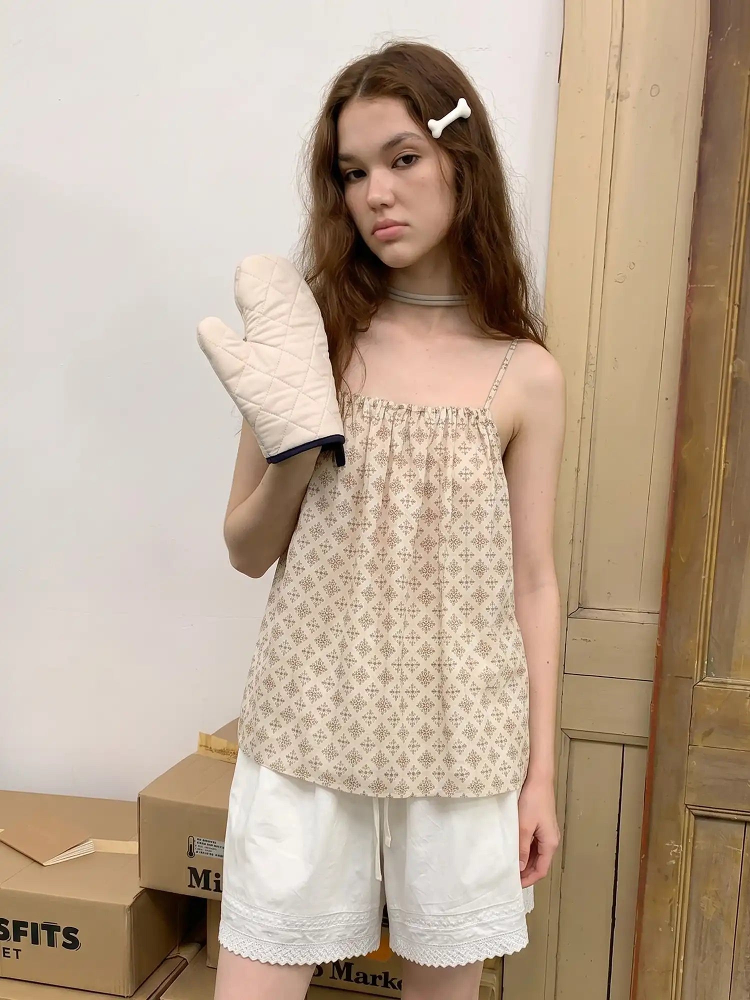 CantonCollective Design Vintage Geometric Print Babydoll Tank Top | Canton Collective