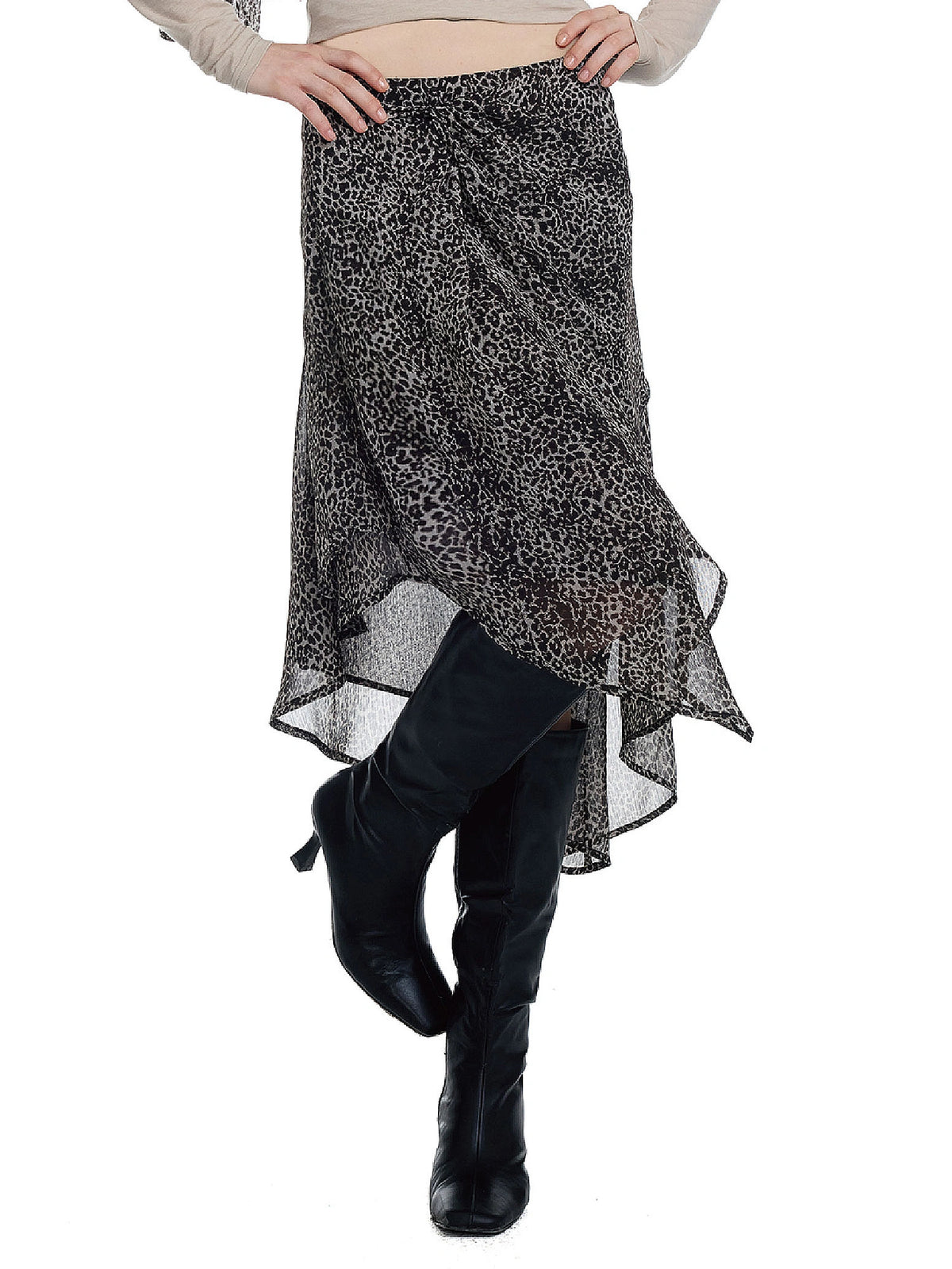 2HK TWO HOUR KEYYY Vintage Leopard Print Asymmetric Midi Skirt | Canton Collective