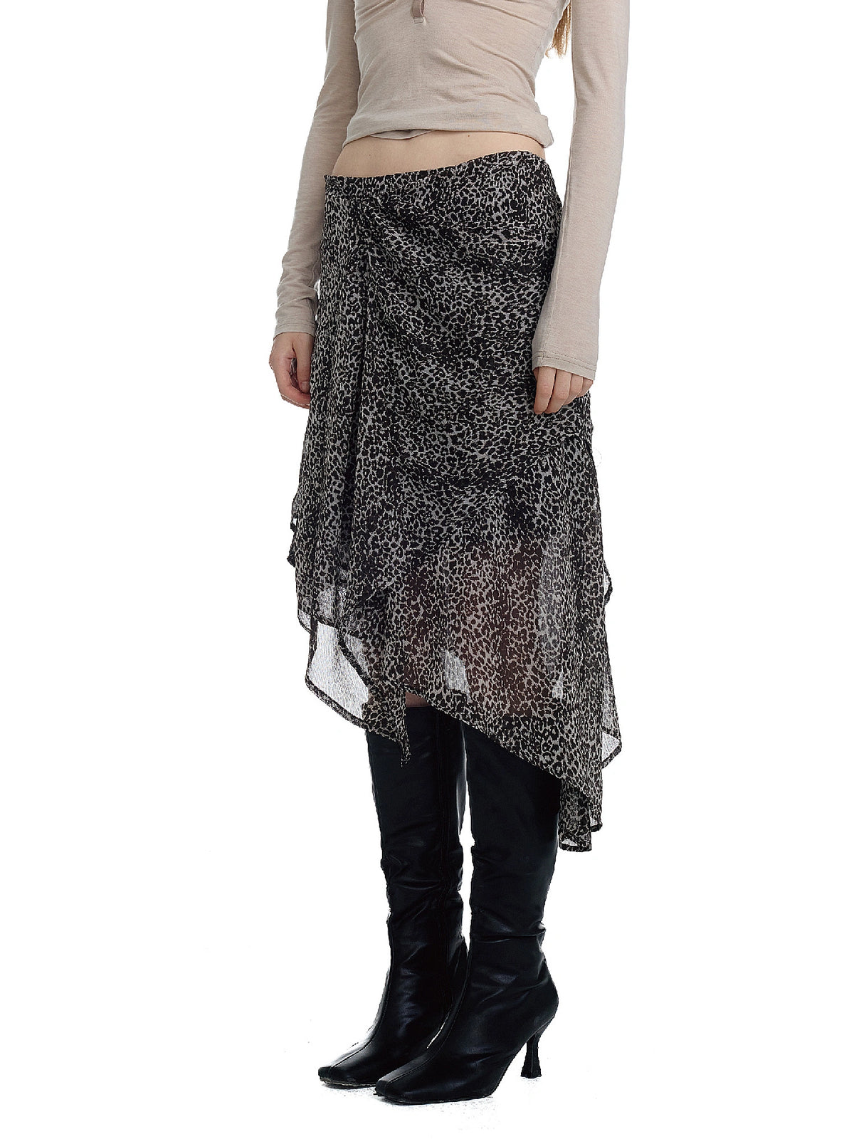 2HK TWO HOUR KEYYY Vintage Leopard Print Asymmetric Midi Skirt | Canton Collective