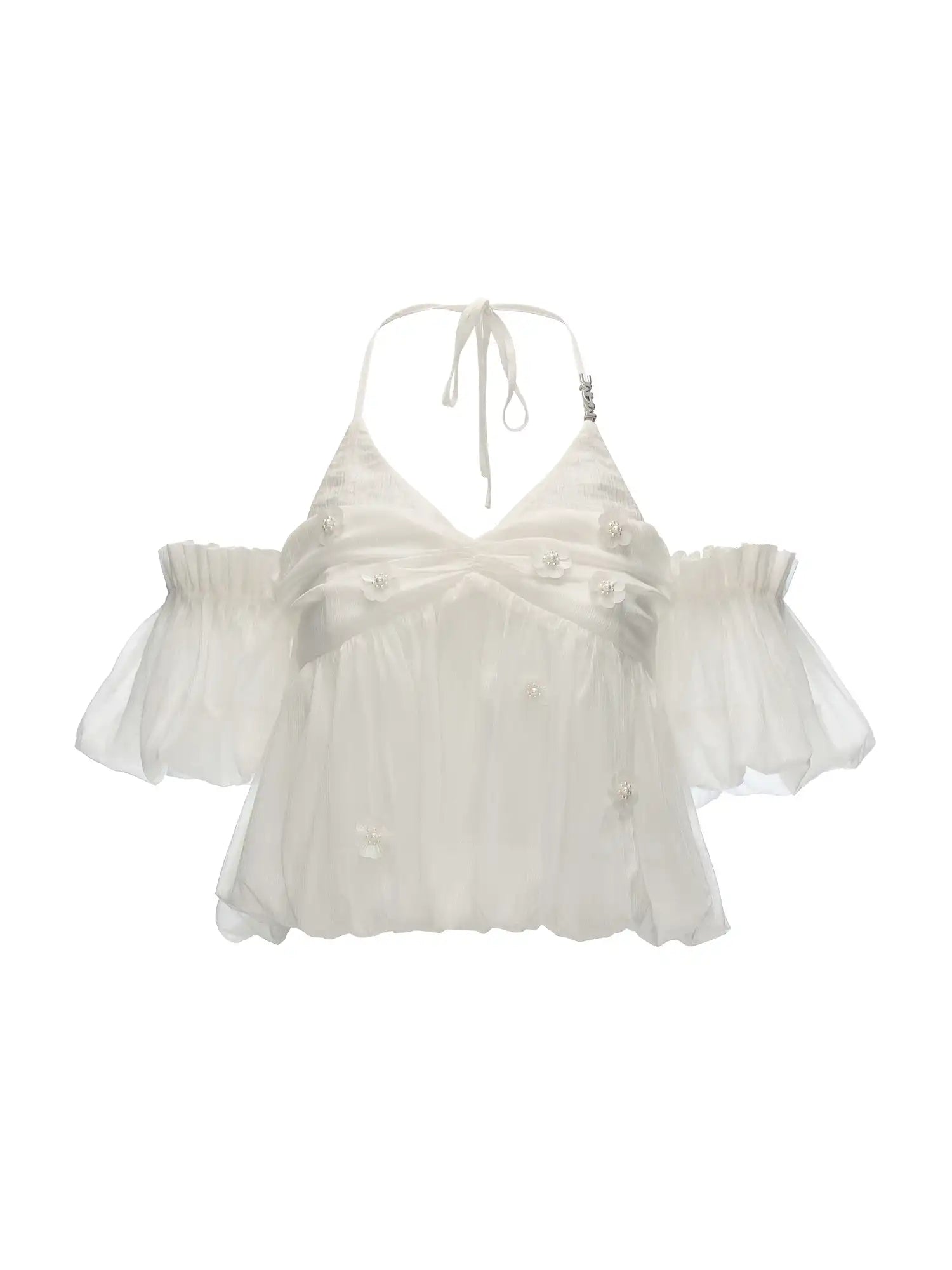 MAMC Vintage Pearl Button Crinkled Halter Top | Canton Collective