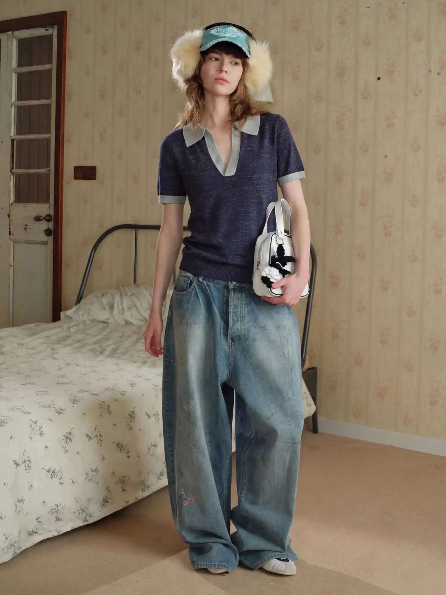 CantonCollective Design Vintage Preppy Women's Fitted Short Sleeve Knit Polo Shirt | Canton Collective