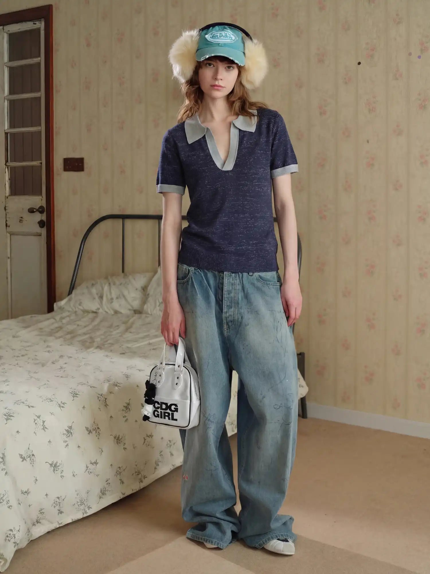 CantonCollective Design Vintage Preppy Women's Fitted Short Sleeve Knit Polo Shirt | Canton Collective