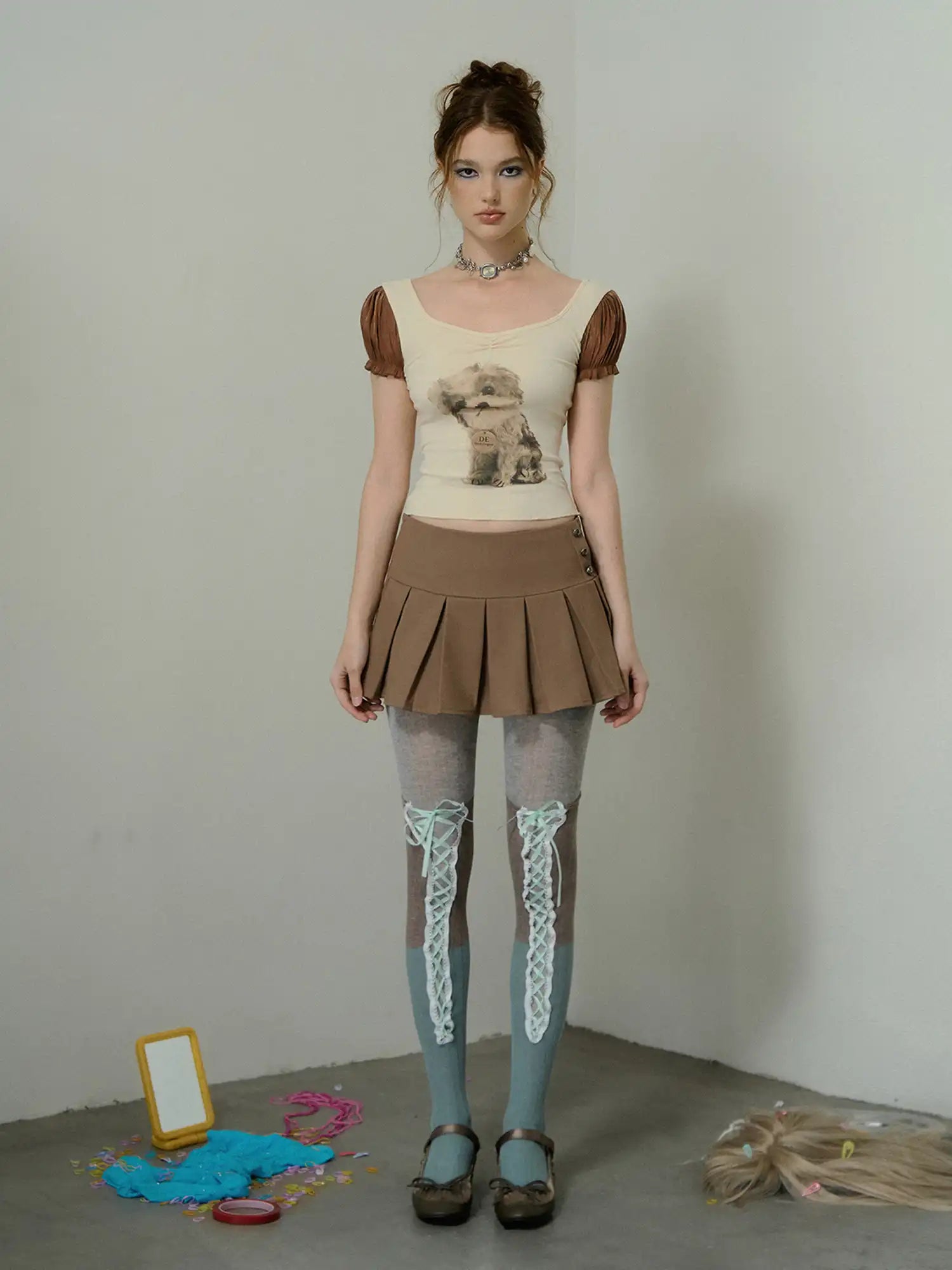 Deleteex Vintage Puppy Puff Sleeves Fitted Baby Tee | Canton Collective