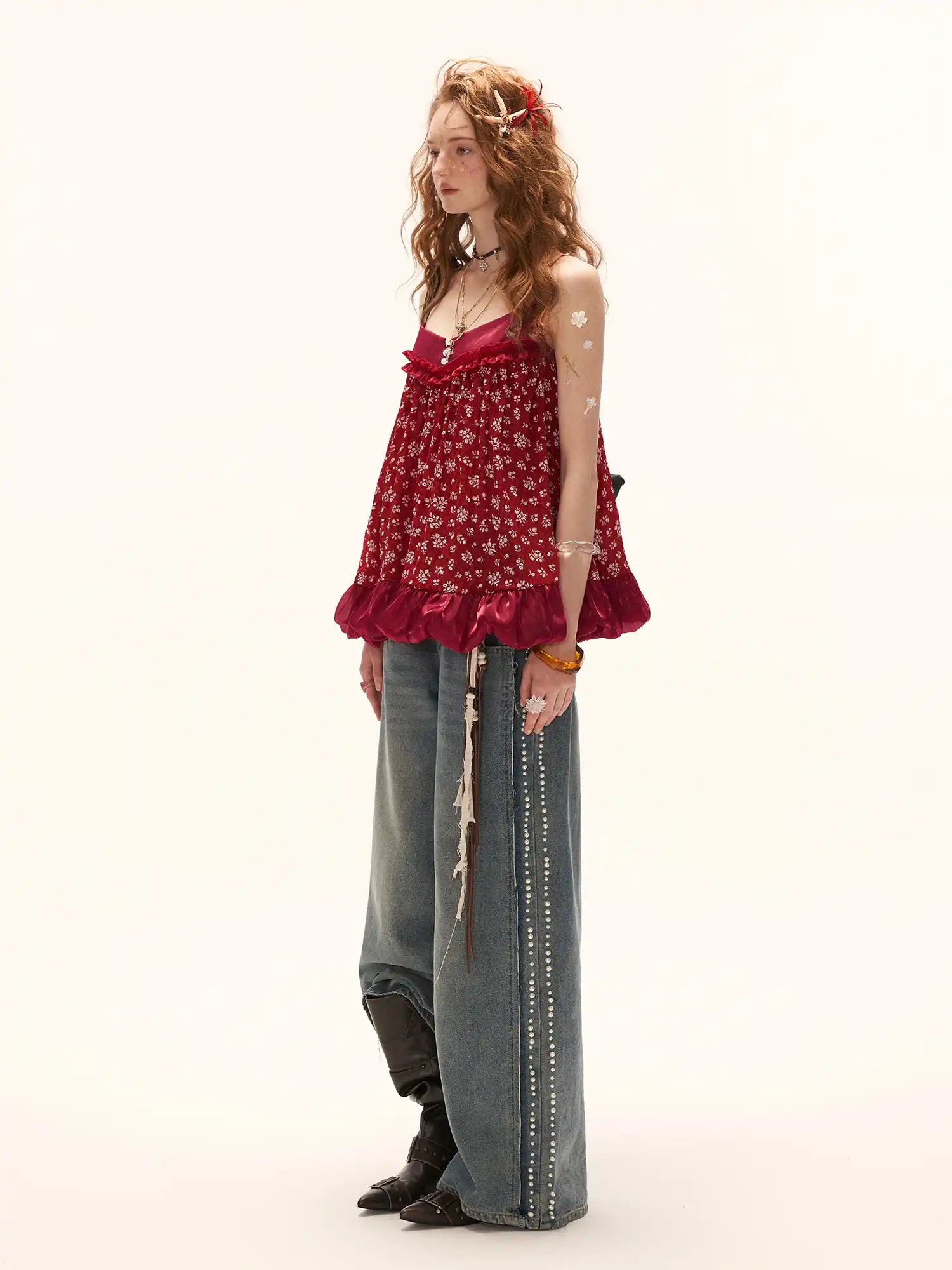 MAMC Vintage Satin Red Bubble Hem Baby Doll Tee | Canton Collective
