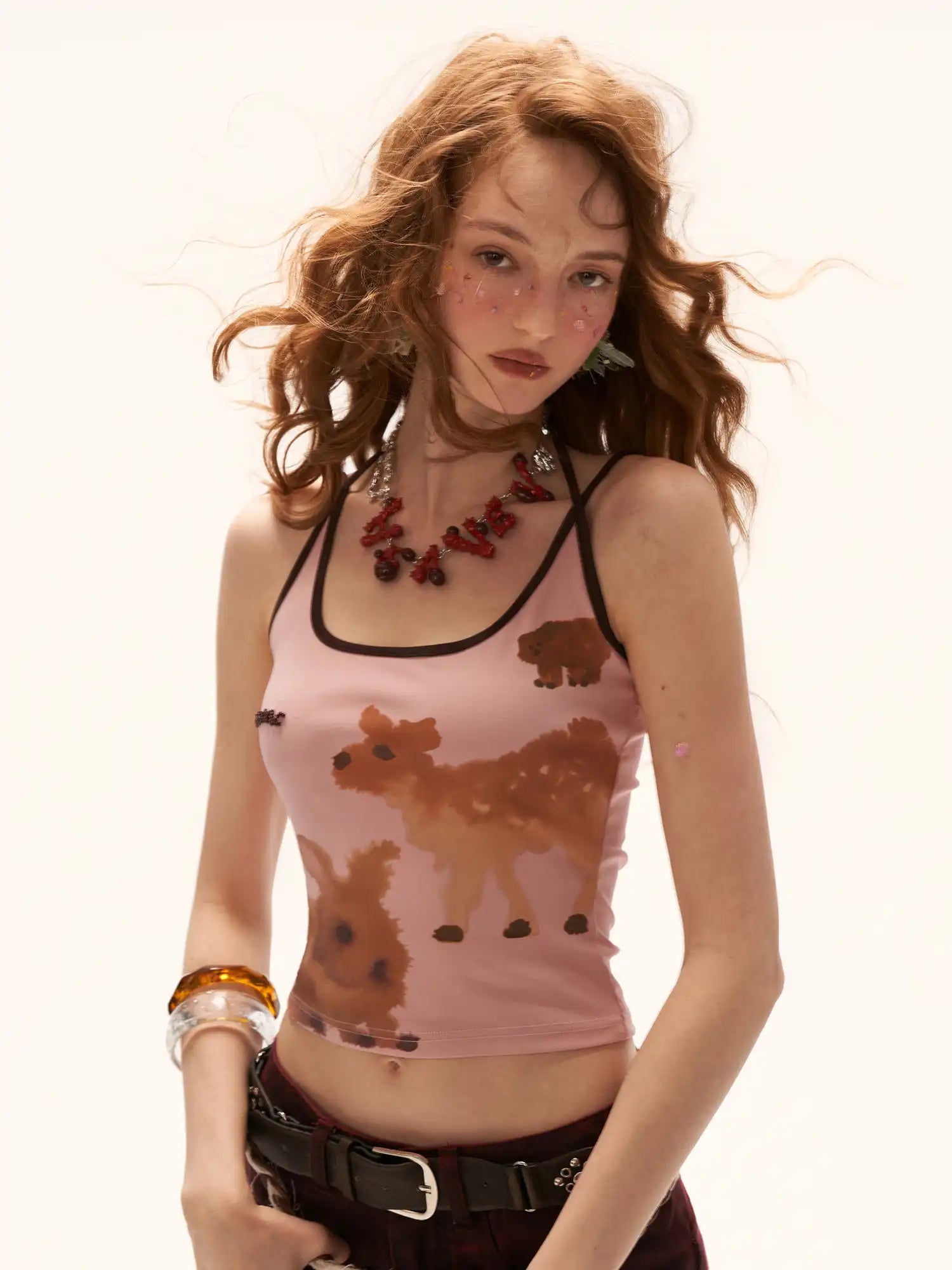 MAMC Watercolor Animal Prints Pink Halter Top | Canton Collective
