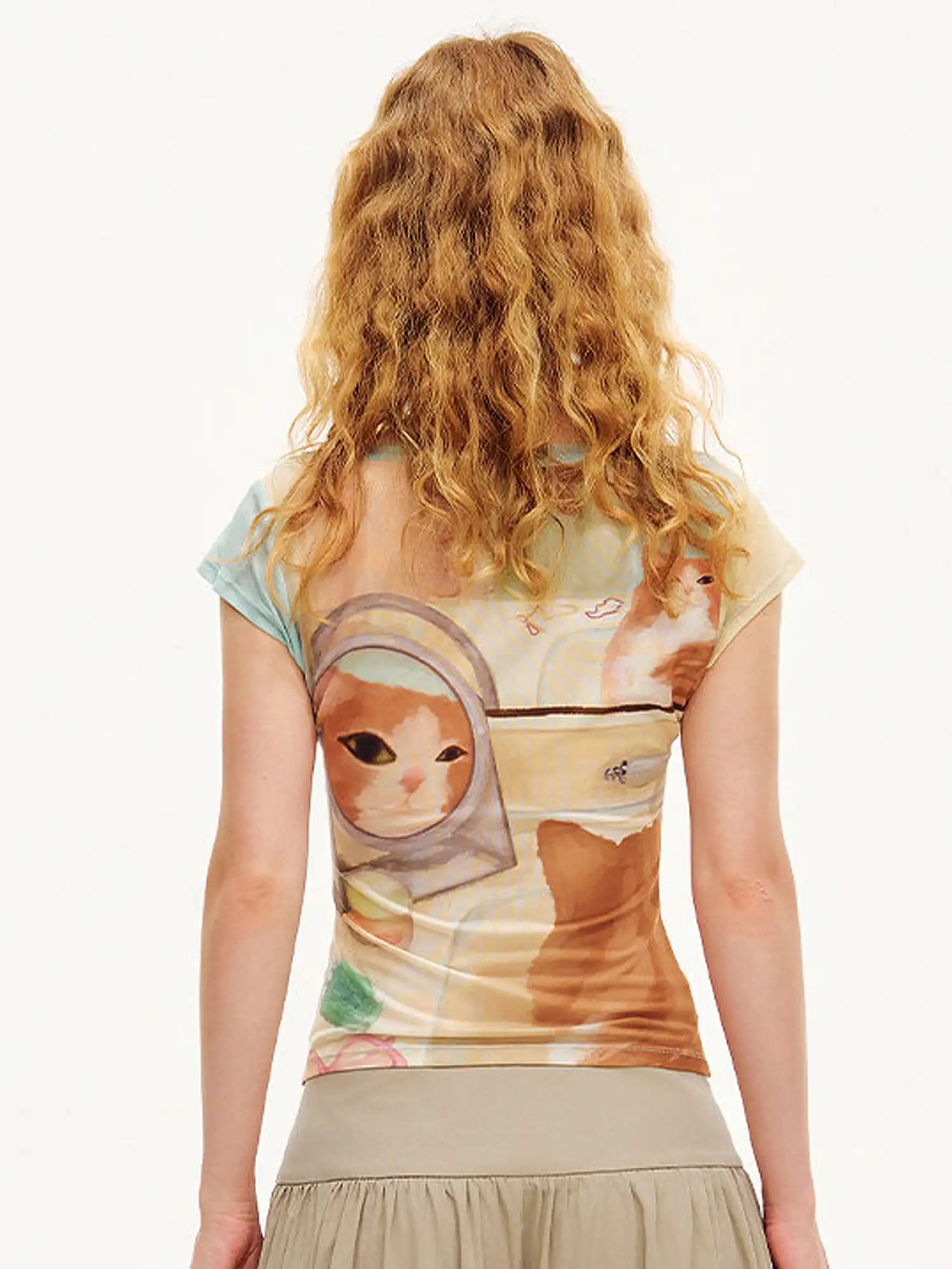 Outtheblue Watercolor Cat Cap Sleeve Fitted Tee | Canton Collective