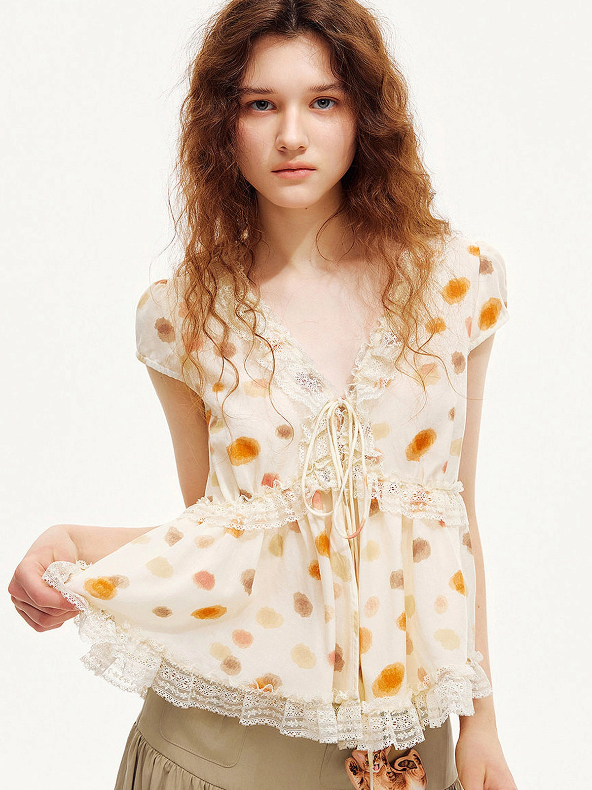 Outtheblue Watercolor Dot Babydoll Lace Panel Top | Canton Collective