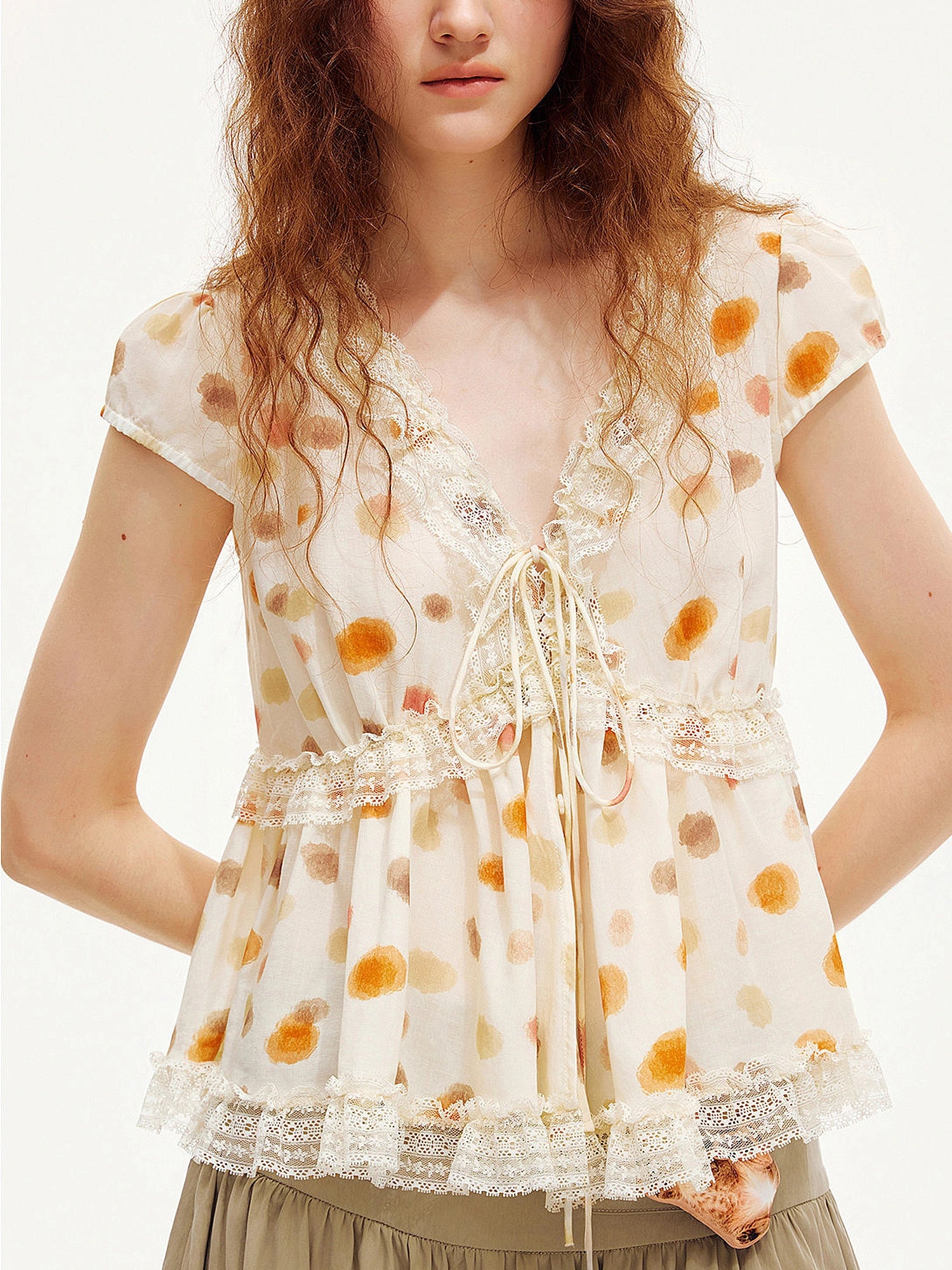 Outtheblue Watercolor Dot Babydoll Lace Panel Top | Canton Collective