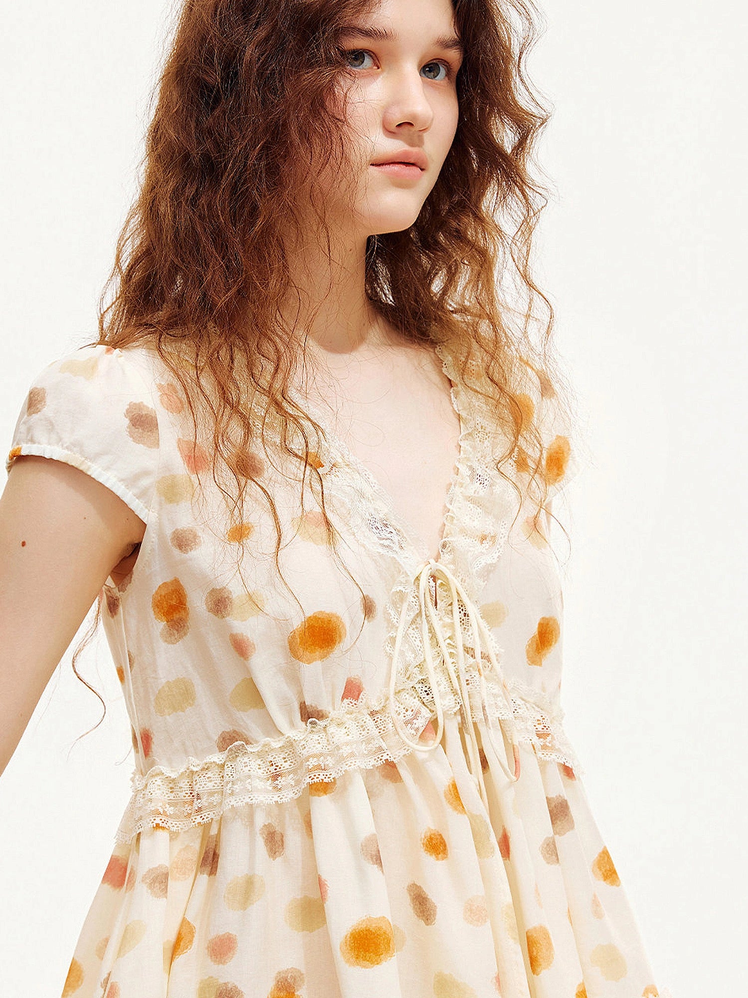Outtheblue Watercolor Dot Babydoll Lace Panel Top | Canton Collective