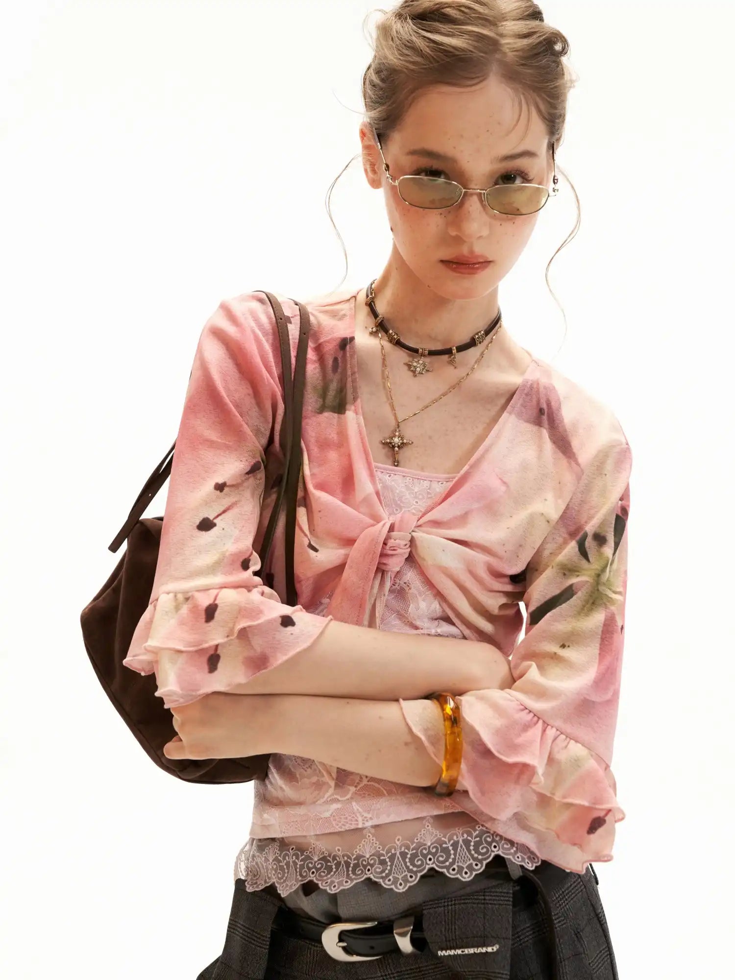 MAMC Watercolor Lily Wrap Top with Ruffle Bell Sleeves | Canton Collective