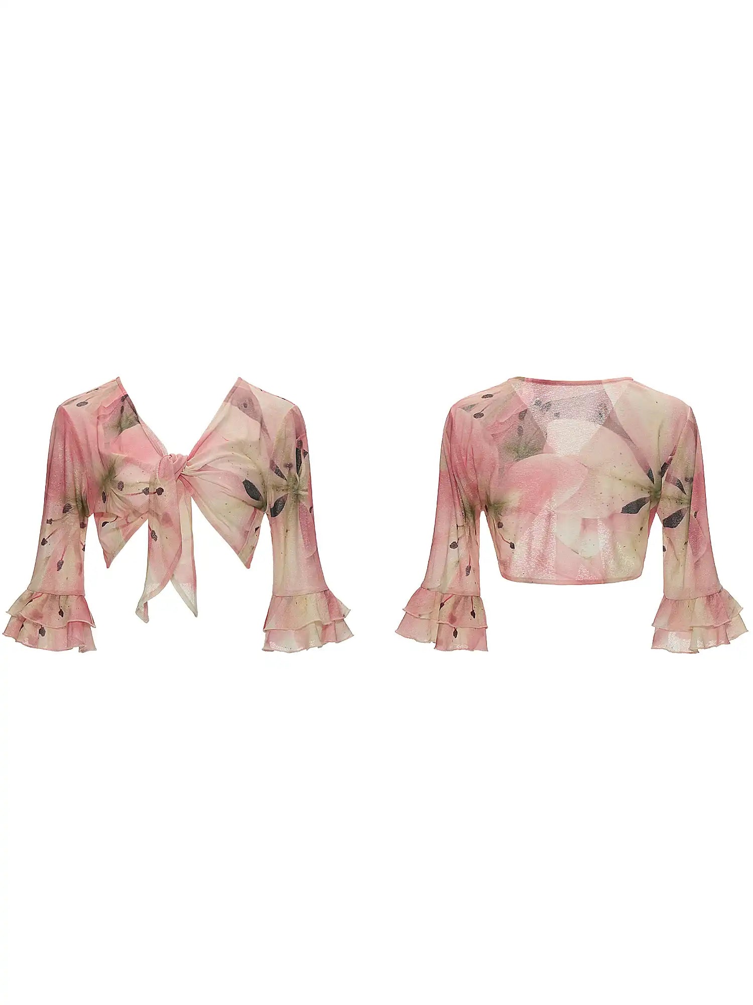 MAMC Watercolor Lily Wrap Top with Ruffle Bell Sleeves | Canton Collective