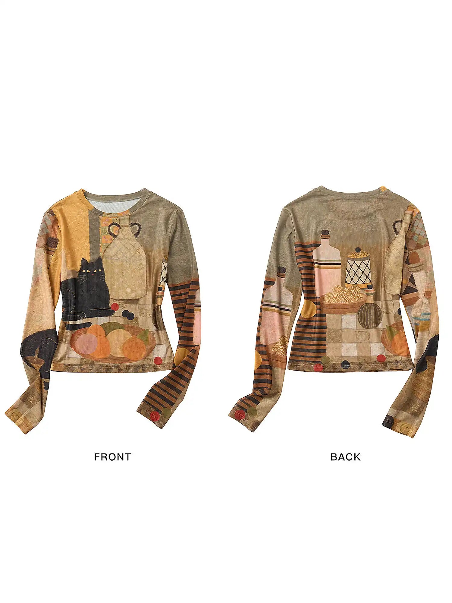 Outtheblue Whimsical Cat Long-Sleeve Fitted Crop Top | Canton Collective