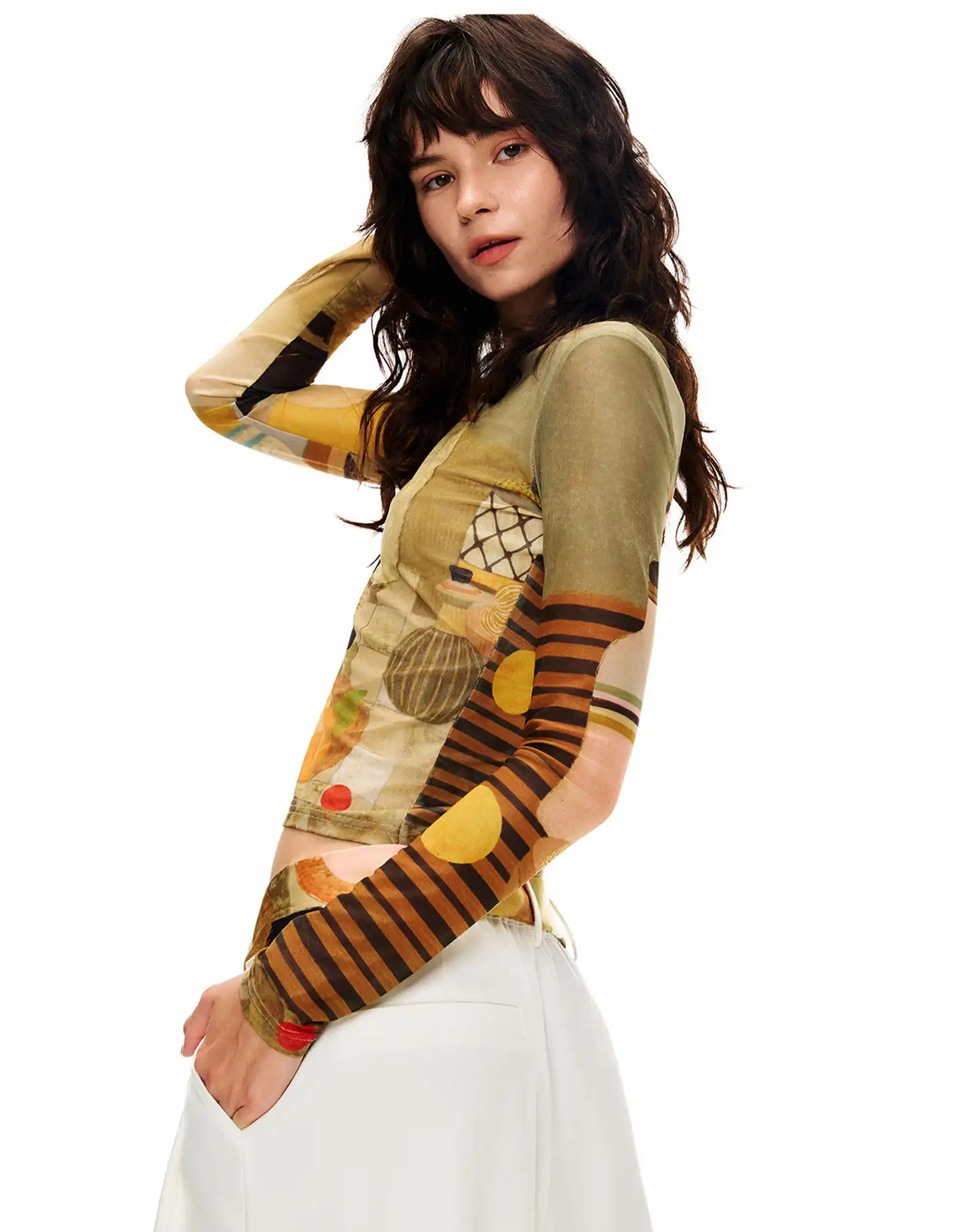 Outtheblue Whimsical Cat Long-Sleeve Fitted Crop Top | Canton Collective