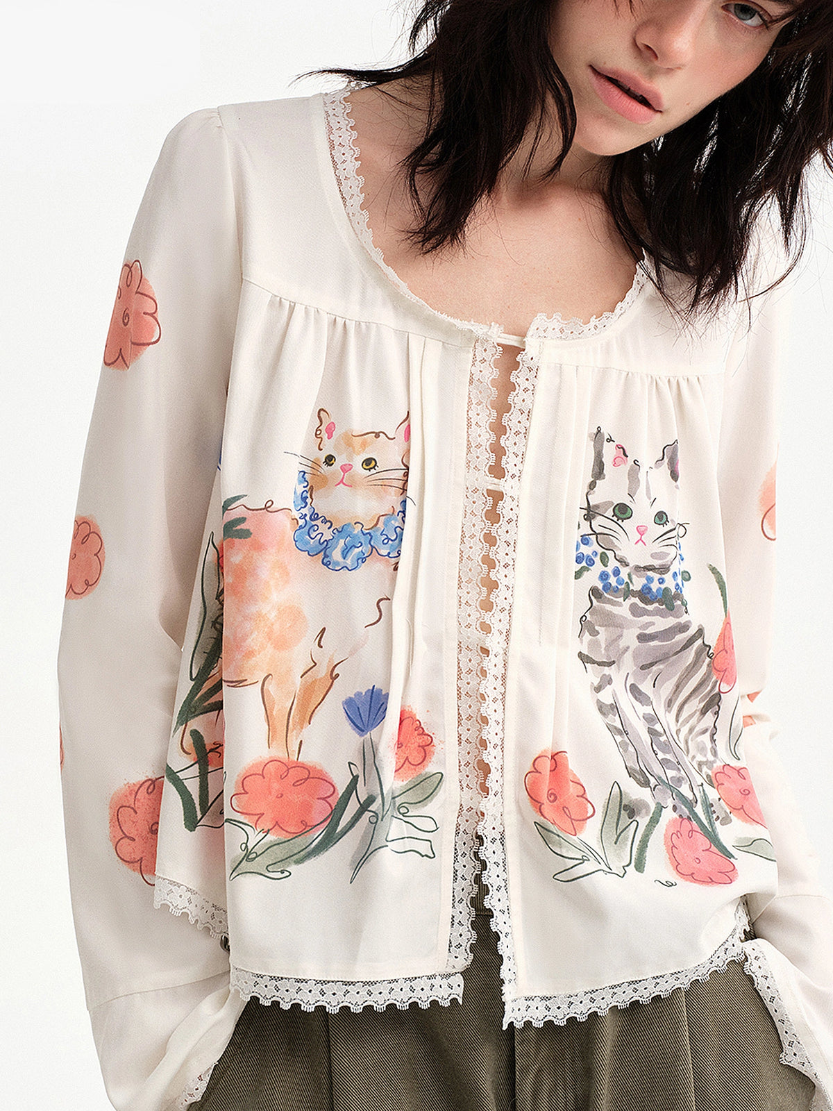 Outtheblue White Lace-Trimmed Lyocell Blouse | Canton Collective