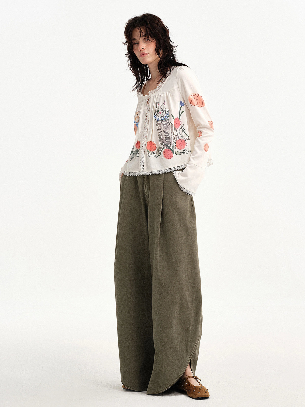 Outtheblue White Lace-Trimmed Lyocell Blouse | Canton Collective