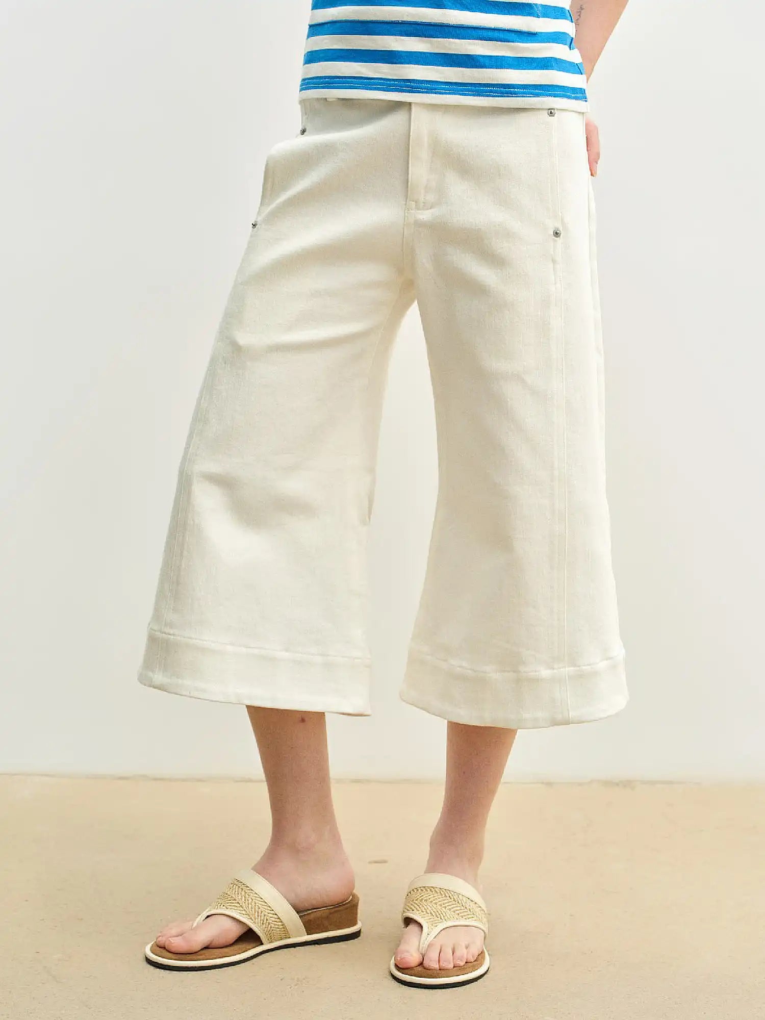 Muse Naps Wide Leg White Capri Jeans | Canton Collective