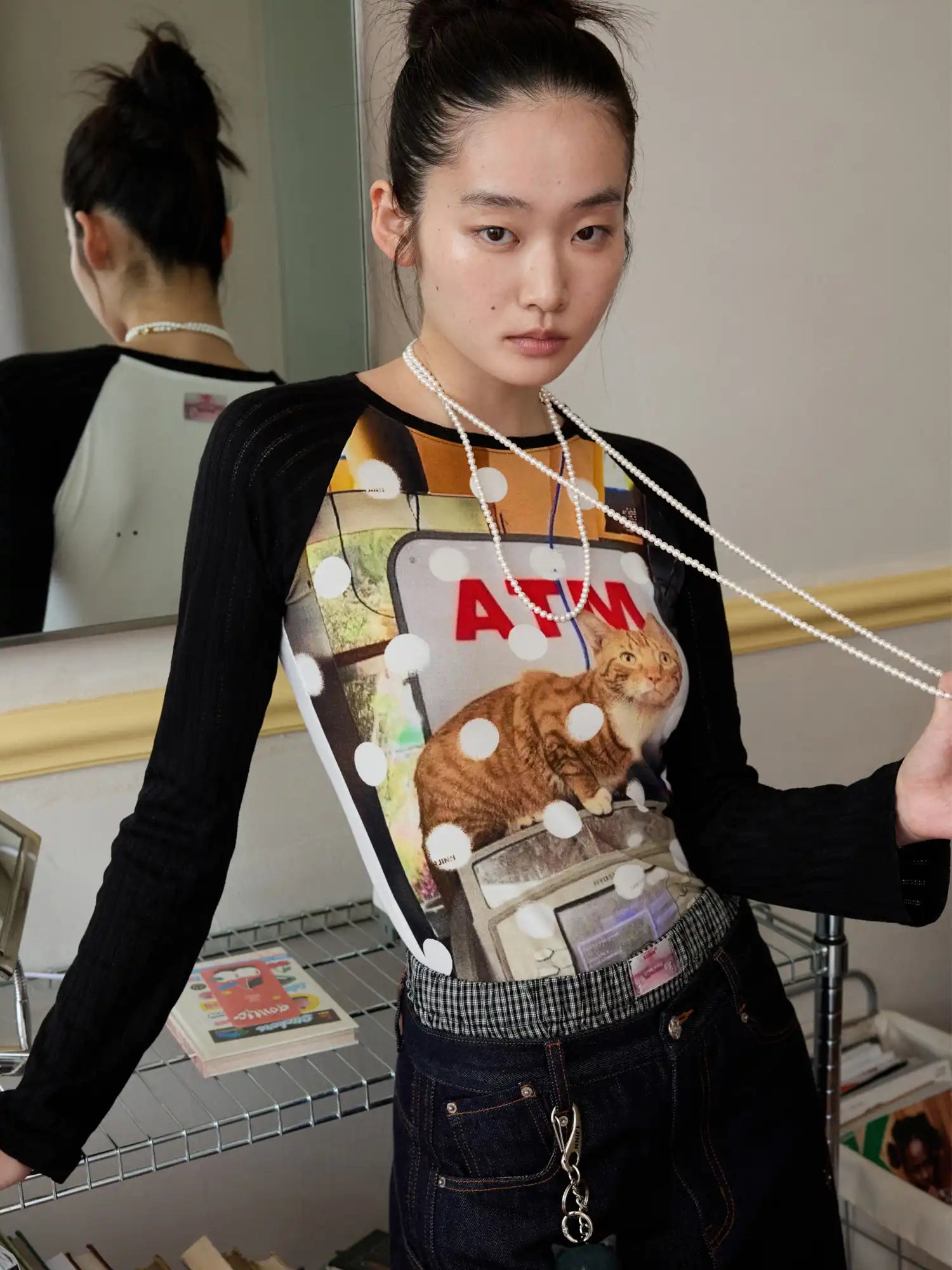 1Jinn Studio Women's Cat Print Raglan Top | Canton Collective