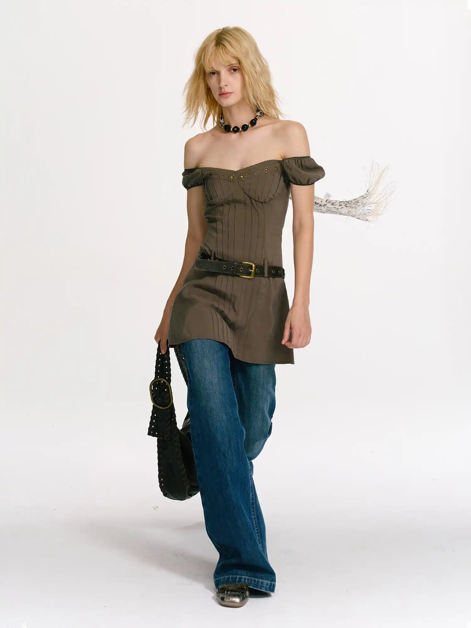 2th Desire Women's Studded Off Shoulder Dress | Canton Collective