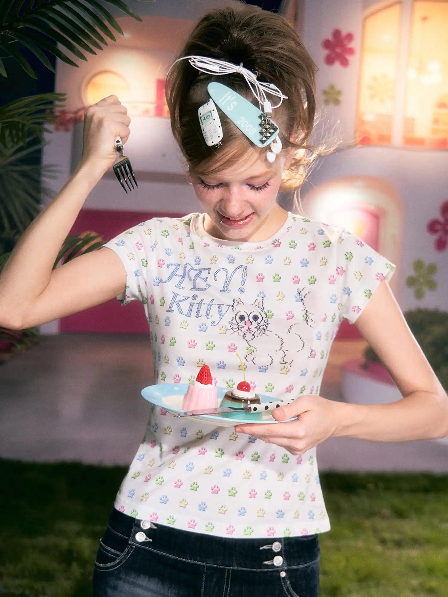 Deleteex Y2K Cat Cropped T Shirt | Canton Collective
