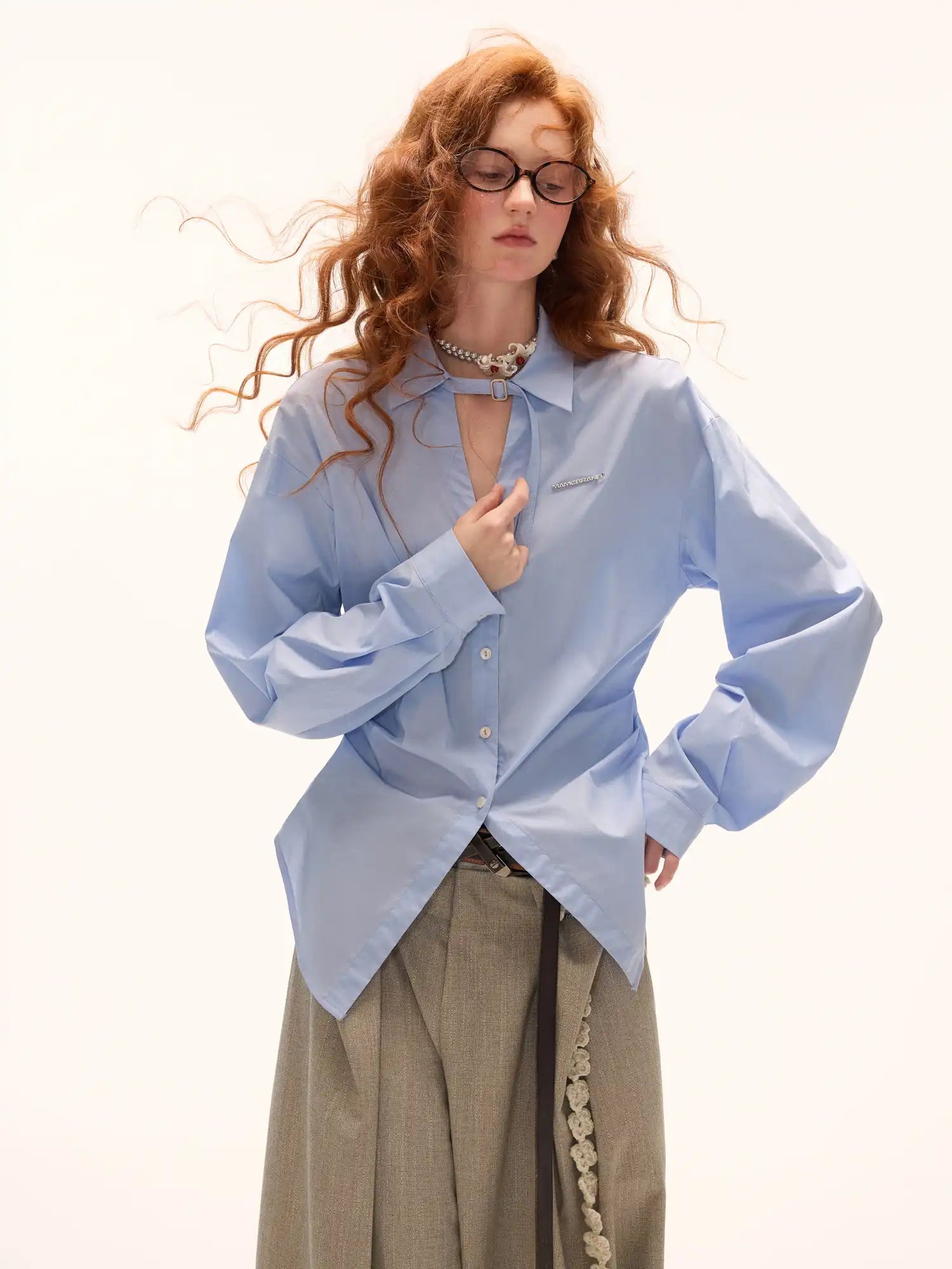 MAMC Y2K Coquette Light Blue Cinched Waist Shirt | Canton Collective