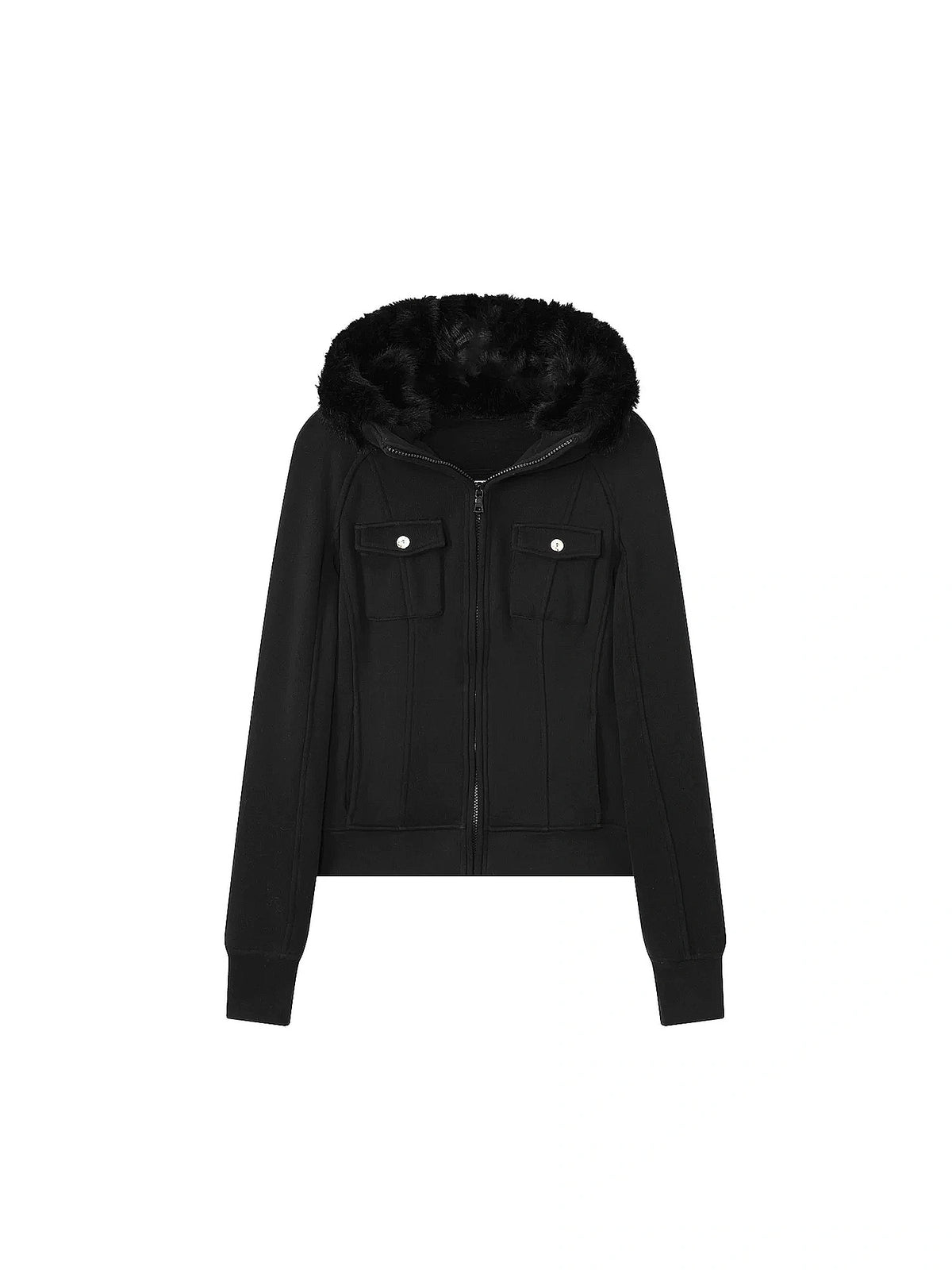 Deleteex Y2K Faux Fur Trim Zip Up Fitted Hoodie | Canton Collective