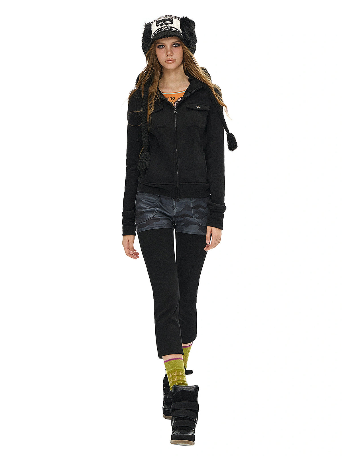 Deleteex Y2K Faux Fur Trim Zip Up Fitted Hoodie | Canton Collective