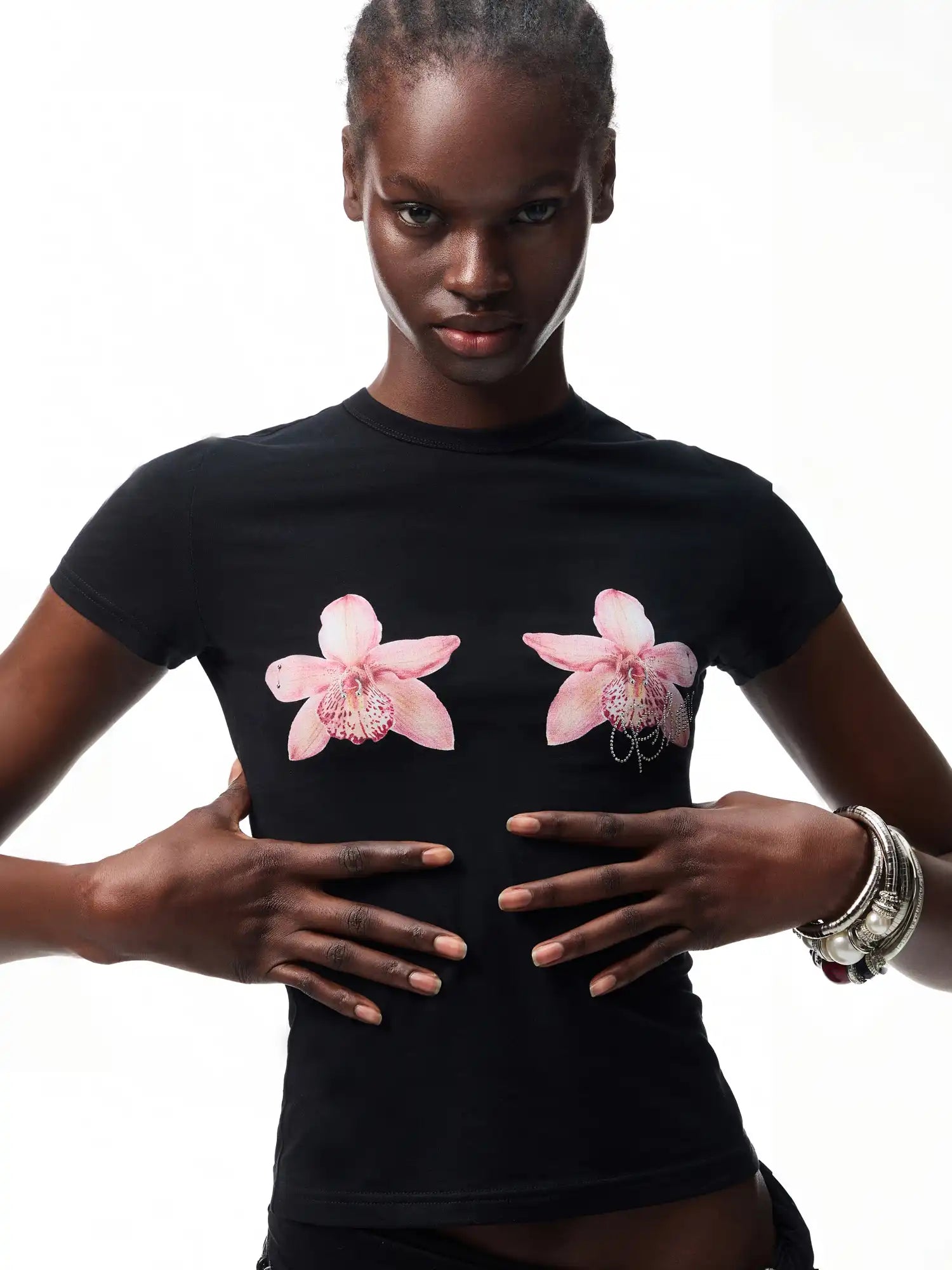 1Jinn Studio Y2K Floral Rhinestone Baby Tee | Canton Collective
