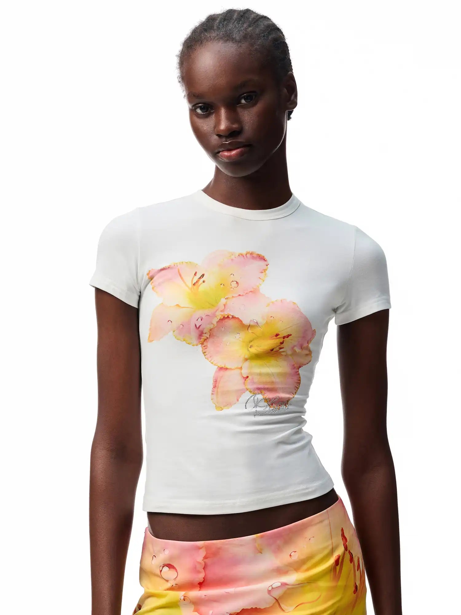 1Jinn Studio Y2K Floral Rhinestone Baby Tee | Canton Collective